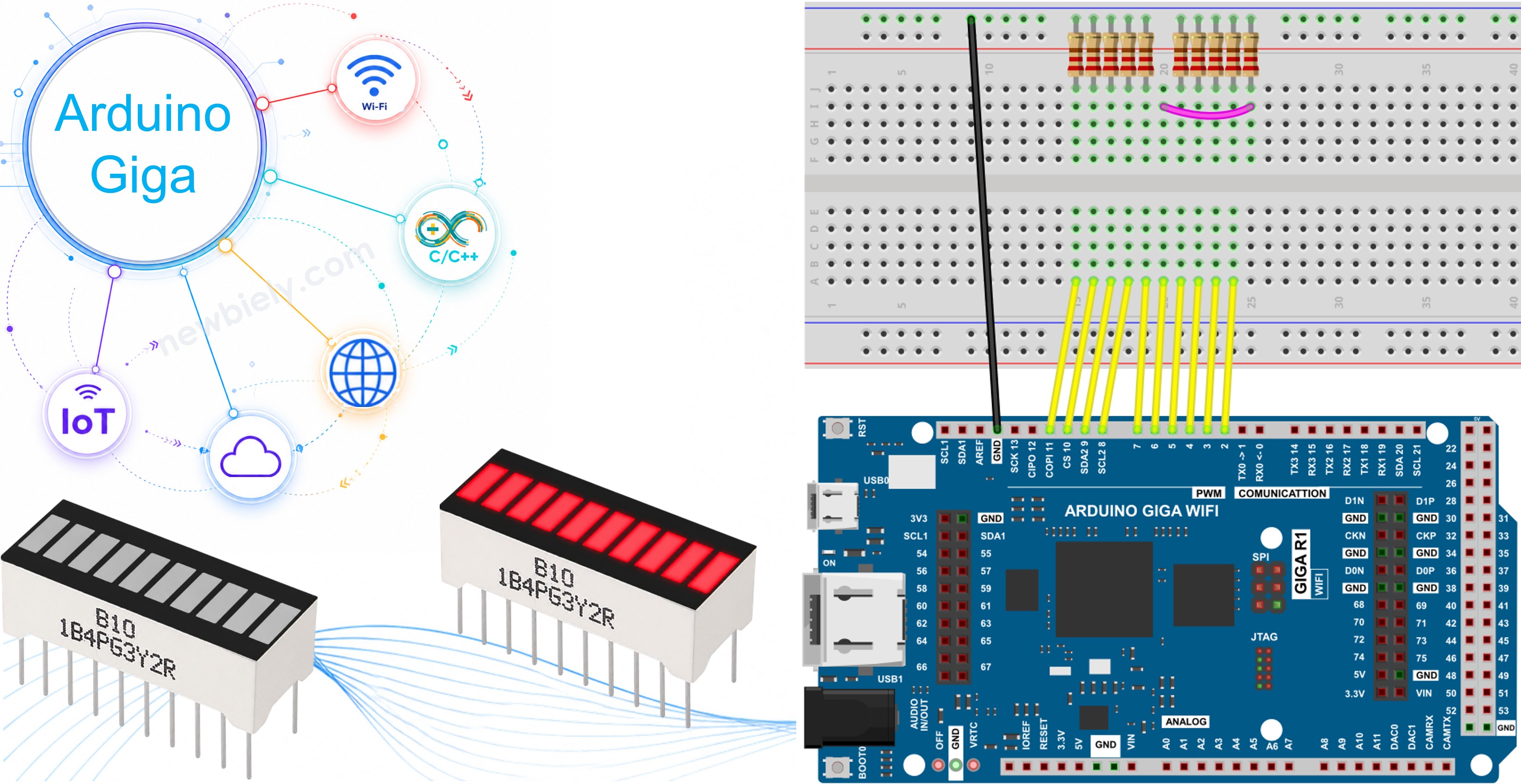 Arduino GIGA R1 WiFi and 10 Segment LED Bar Graph
