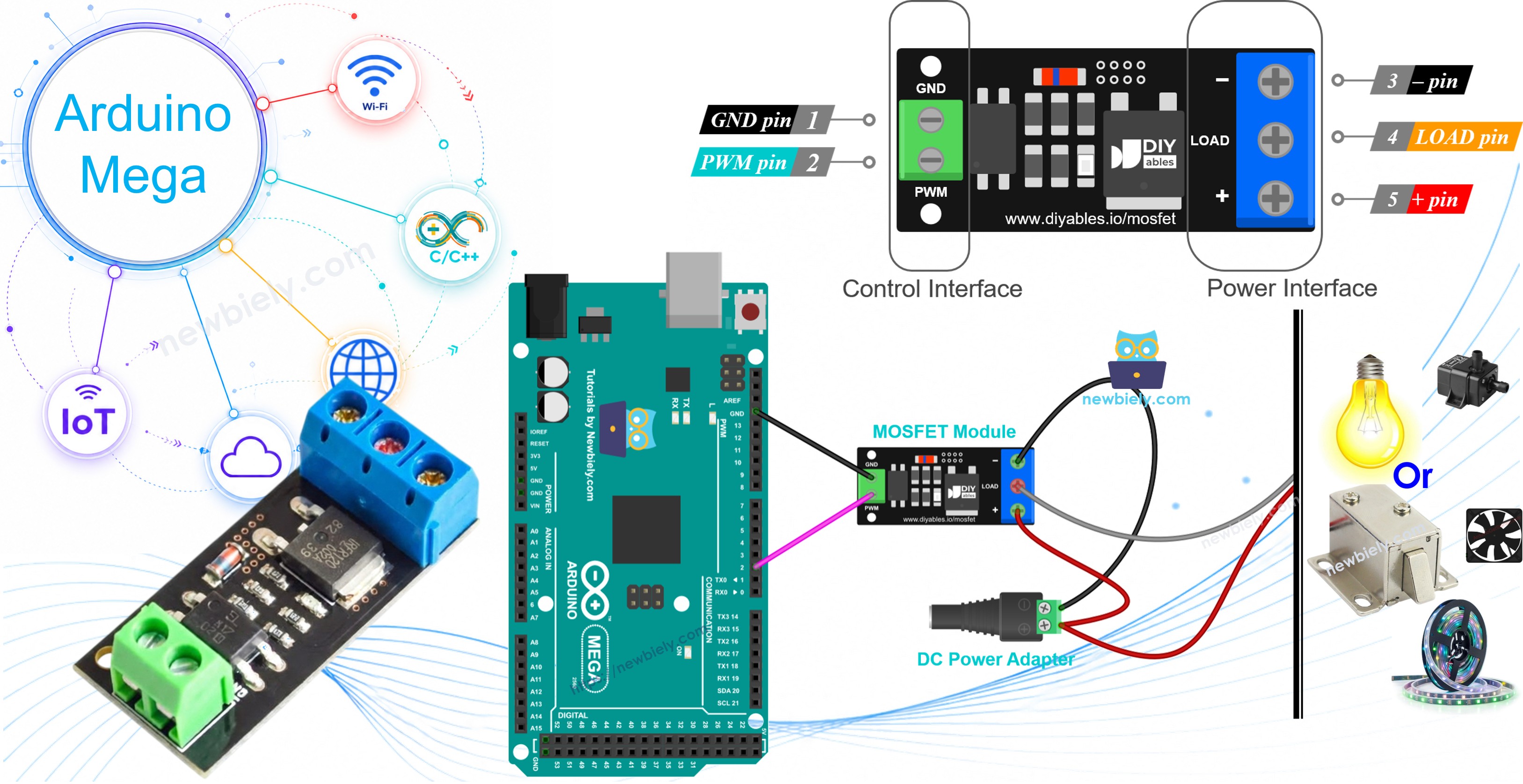 Arduino Mega and AOD4184, LR7843 or FR120N MOSFET module