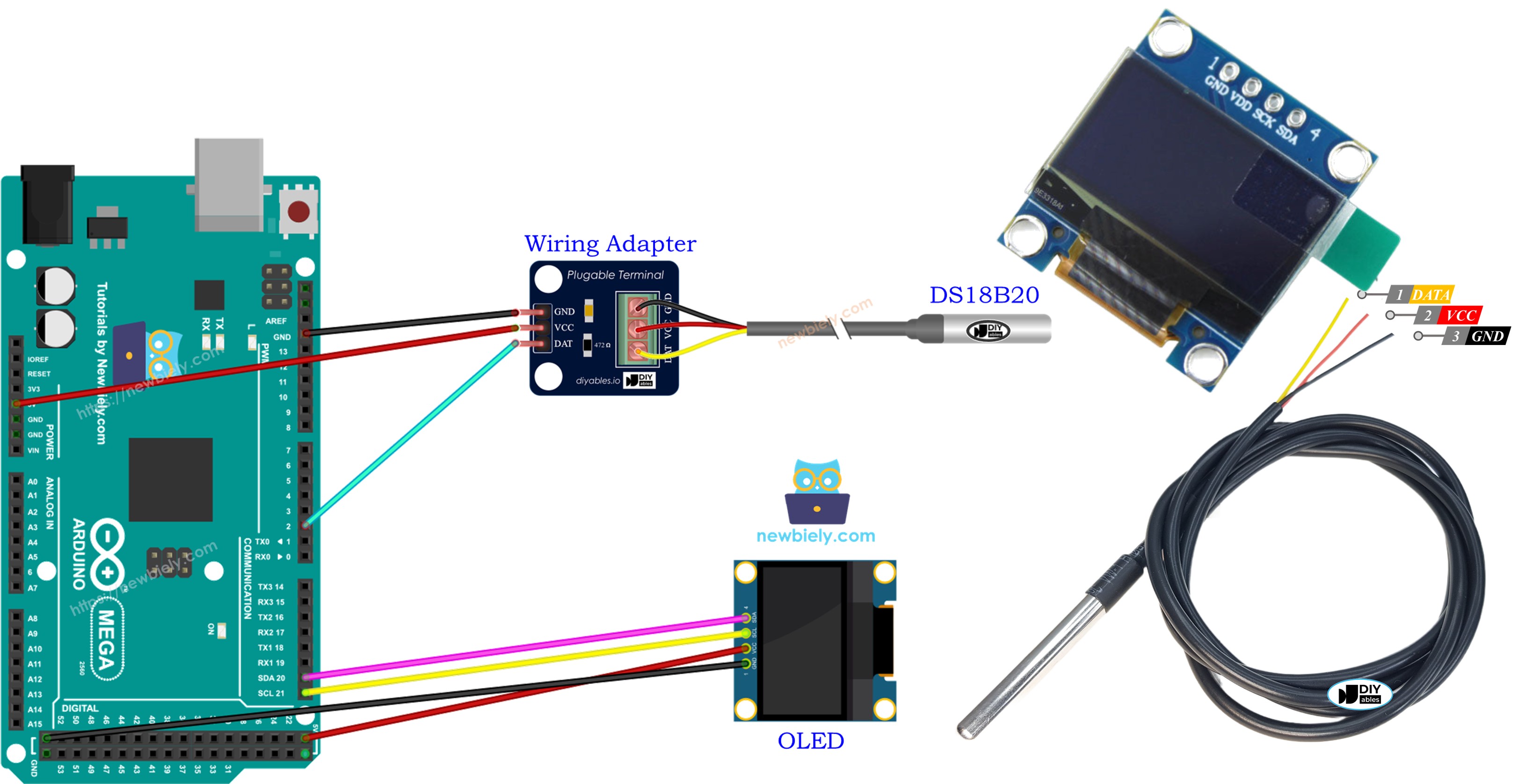 Arduino Mega DS18B20 Temperature Sensor OLED