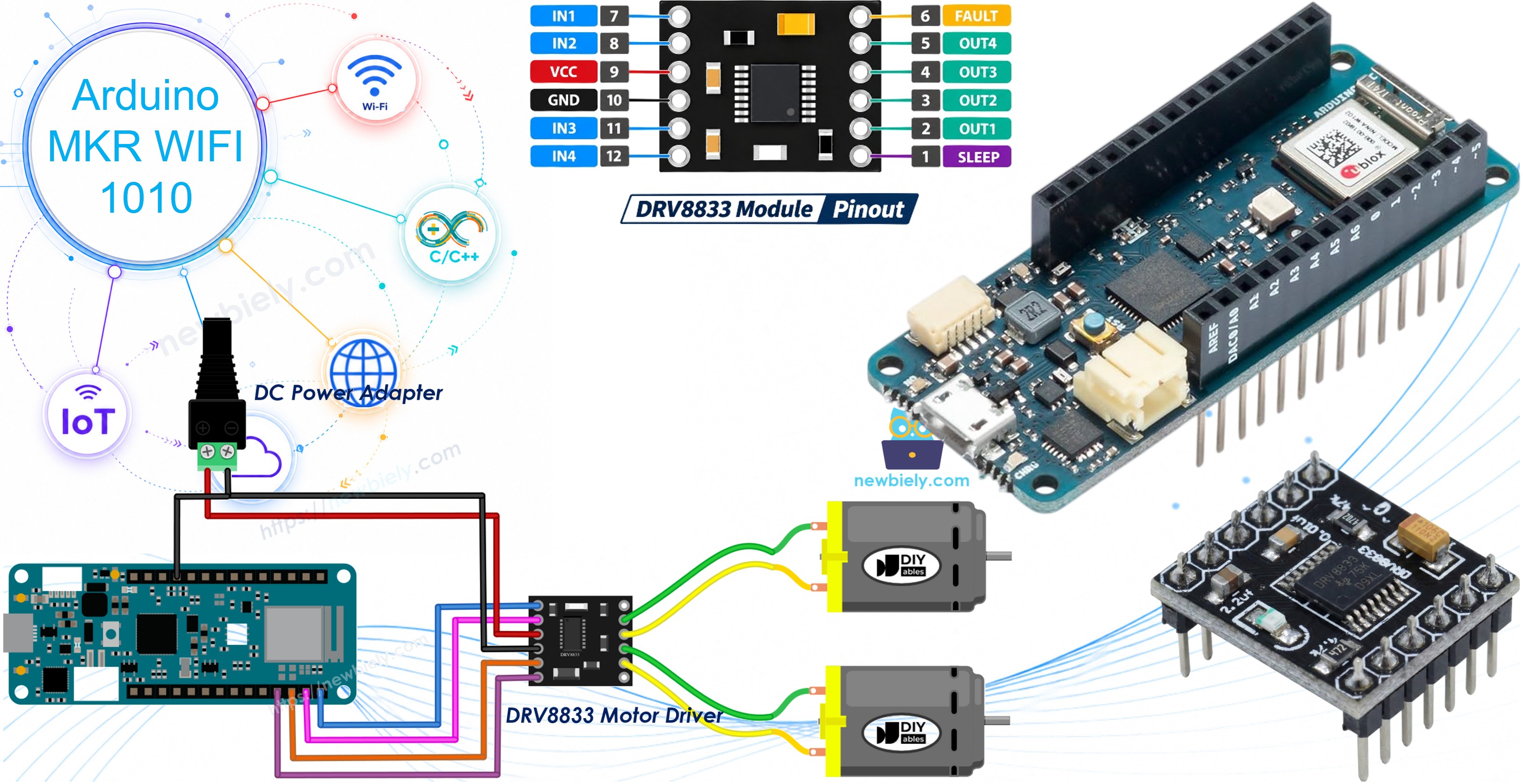 Arduino MKR WiFi 1010 DRV8833 DC motor driver