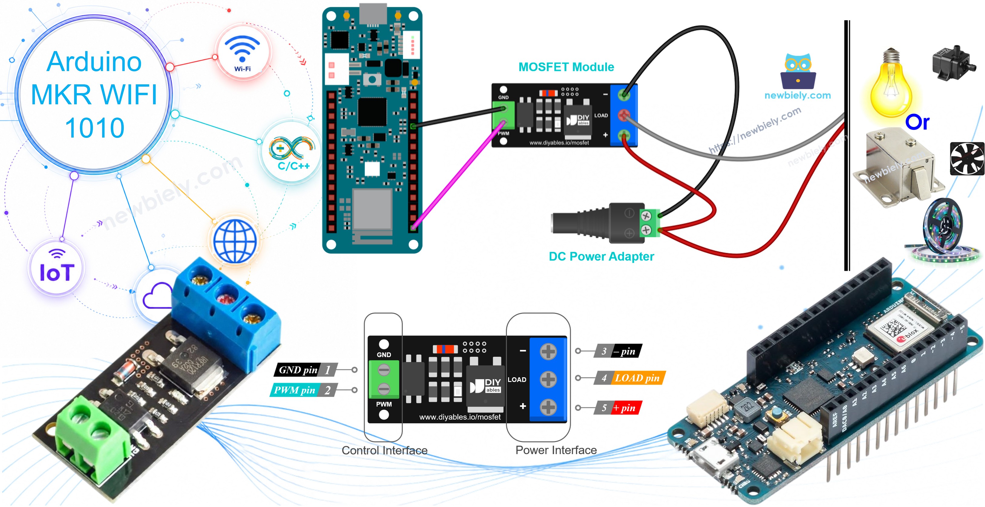 Arduino MKR WiFi 1010 AOD4184, LR7843 and FR120N MOSFET Module