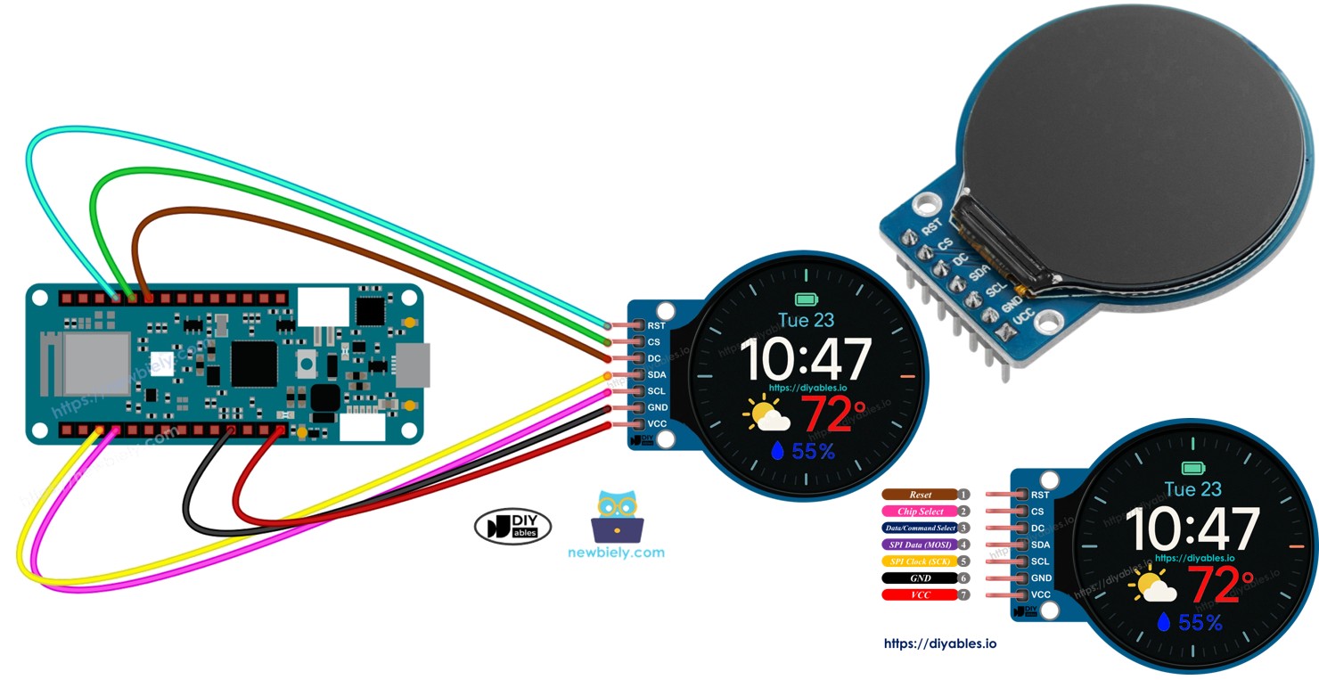 Arduino MKR WiFi 1010 with 1.28-Inch Round Circular TFT LCD Display