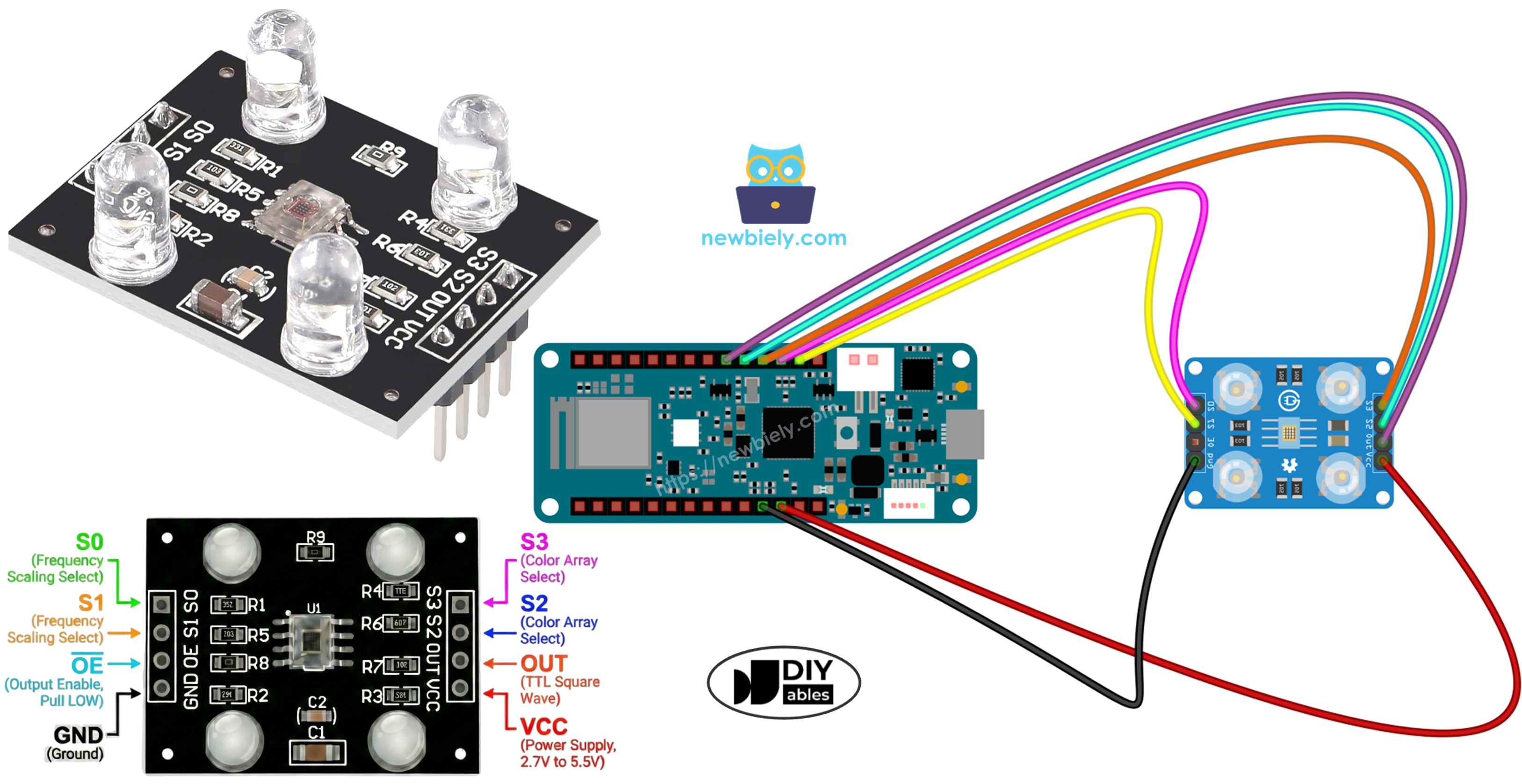Arduino MKR WiFi 1010 with TCS3200D TCS230 color sensor module tutorial