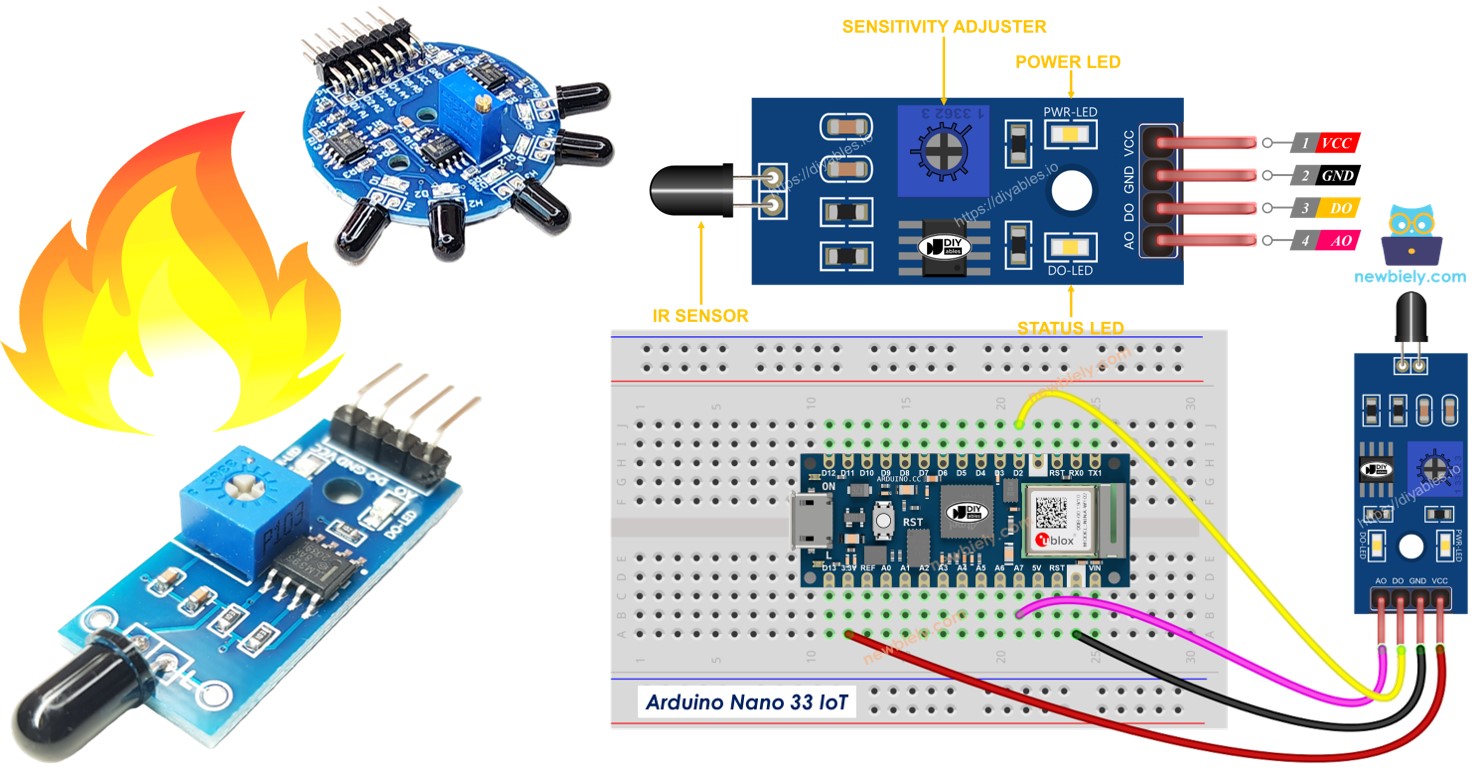 Arduino Nano 33 IoT infrared flame fire sensor