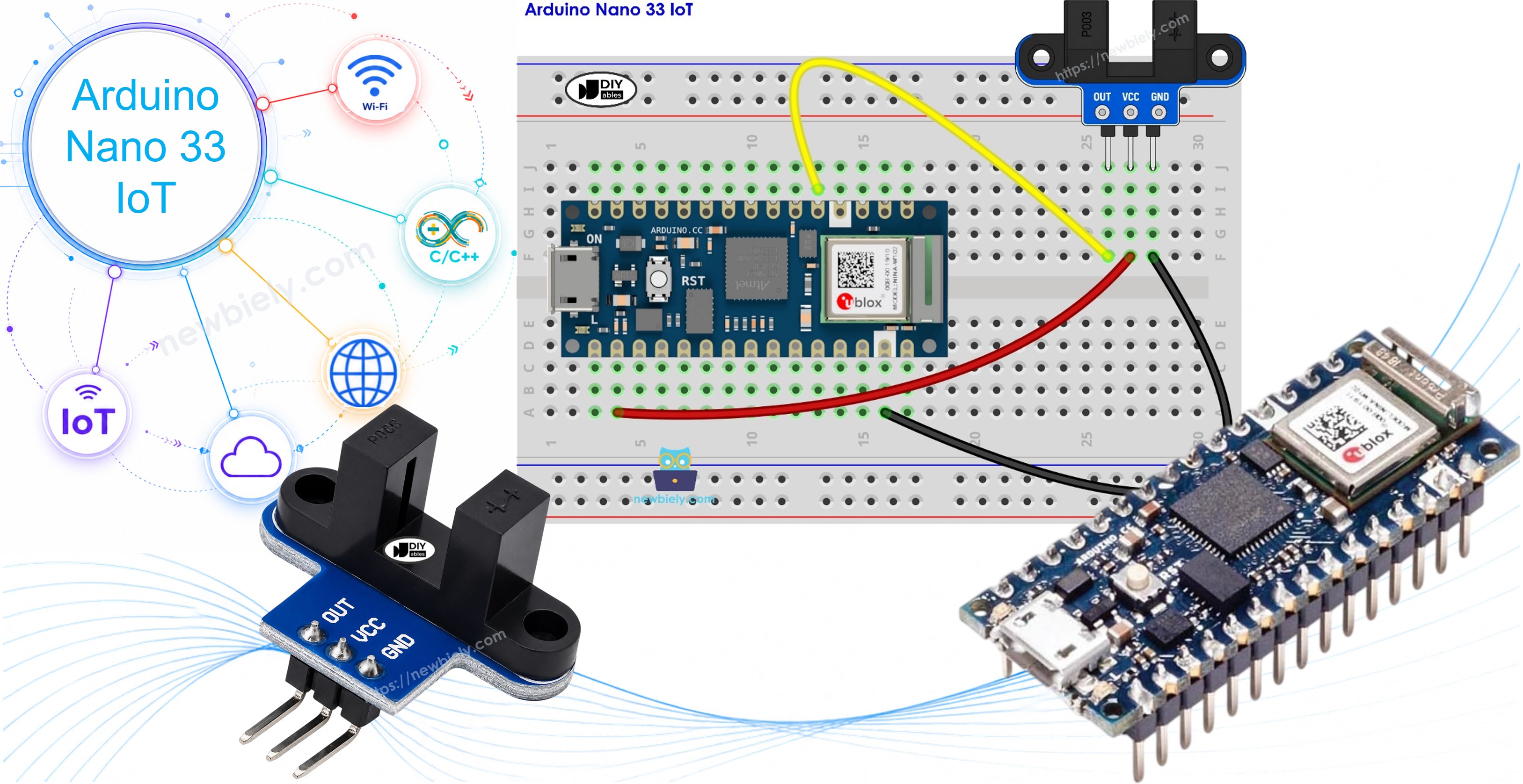 Arduino Nano 33 IoT with IR slotted optical speed sensor