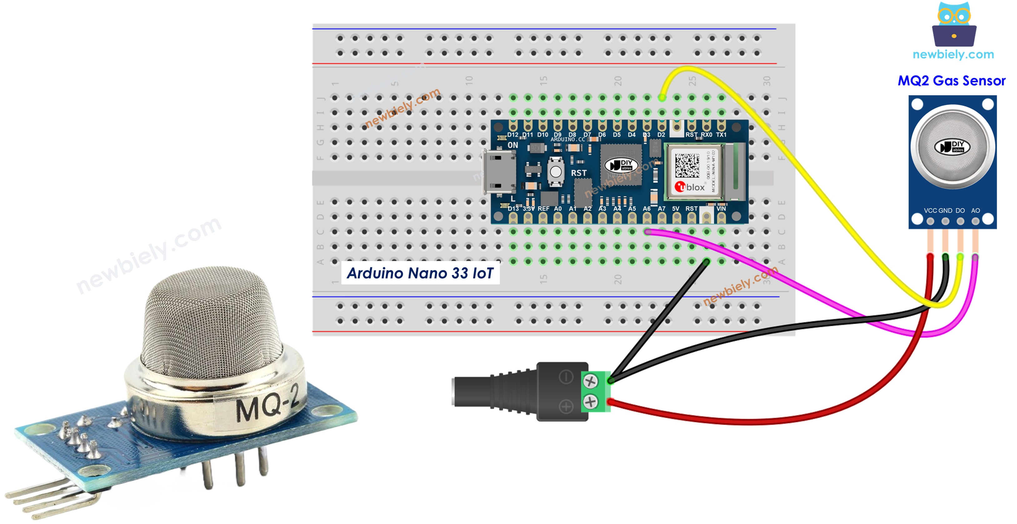 Arduino Nano 33 IoT MQ2 gas sensorm