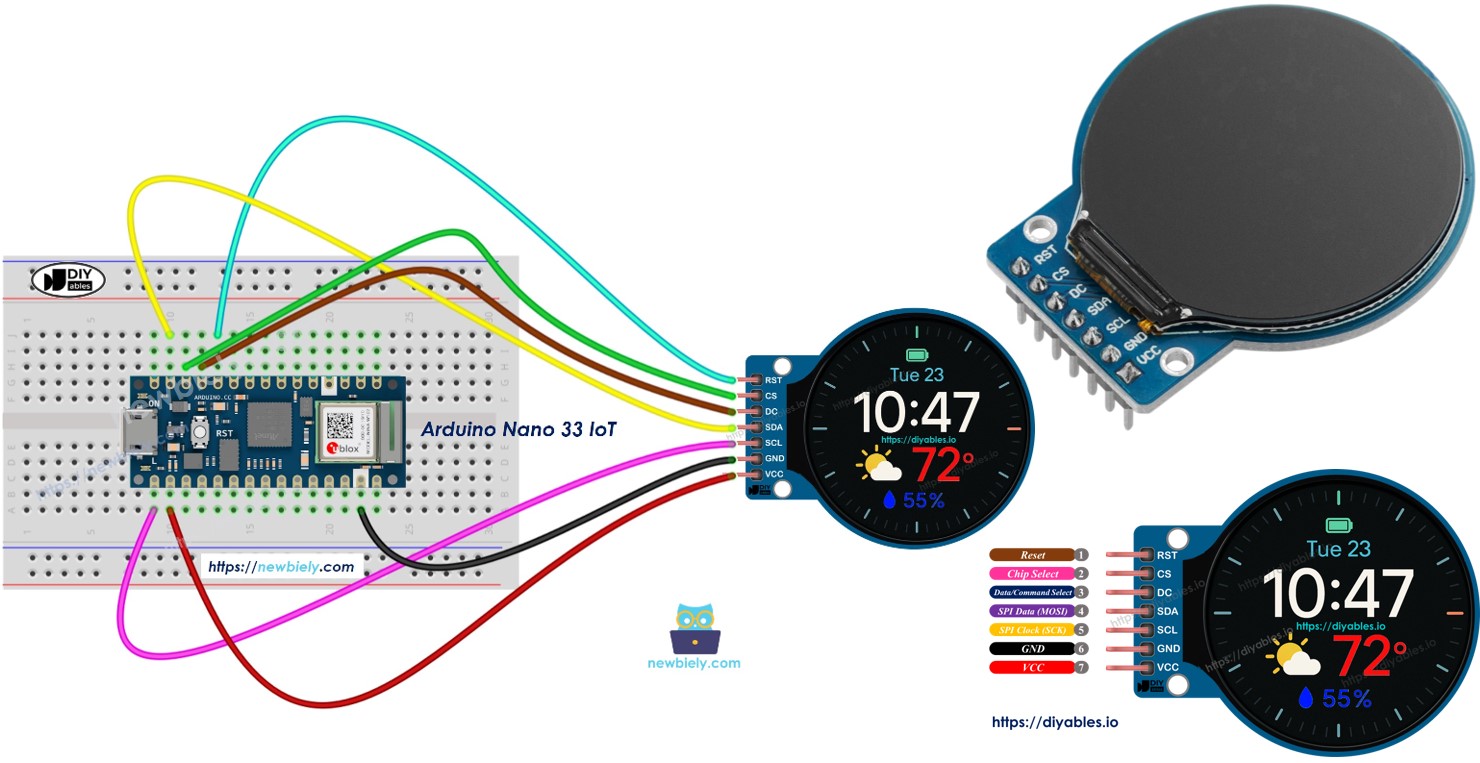Arduino Nano 33 IoT with 1.28-Inch Round Circular TFT LCD Display