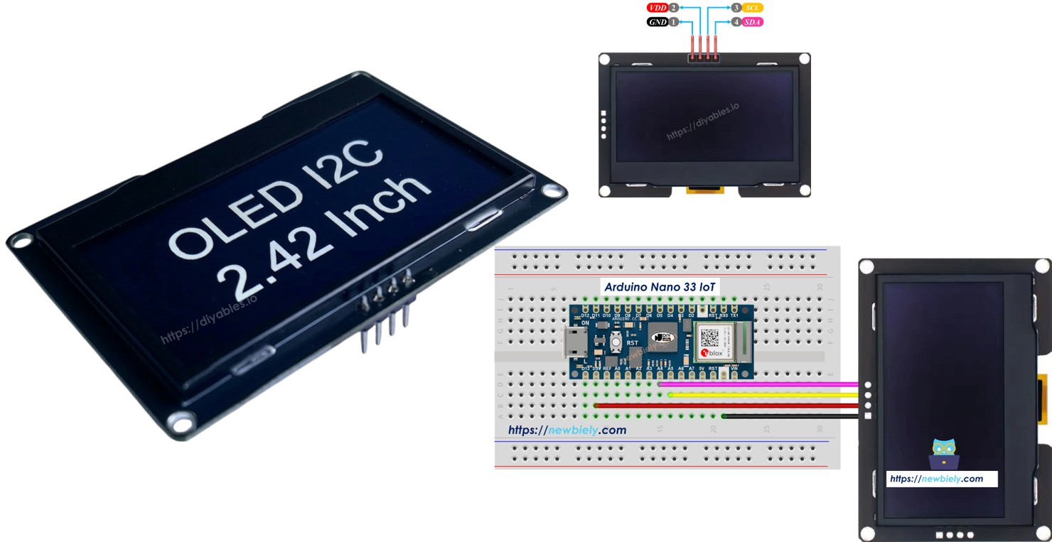 Arduino Nano 33 IoT SSD1309 OLED 128x64 display