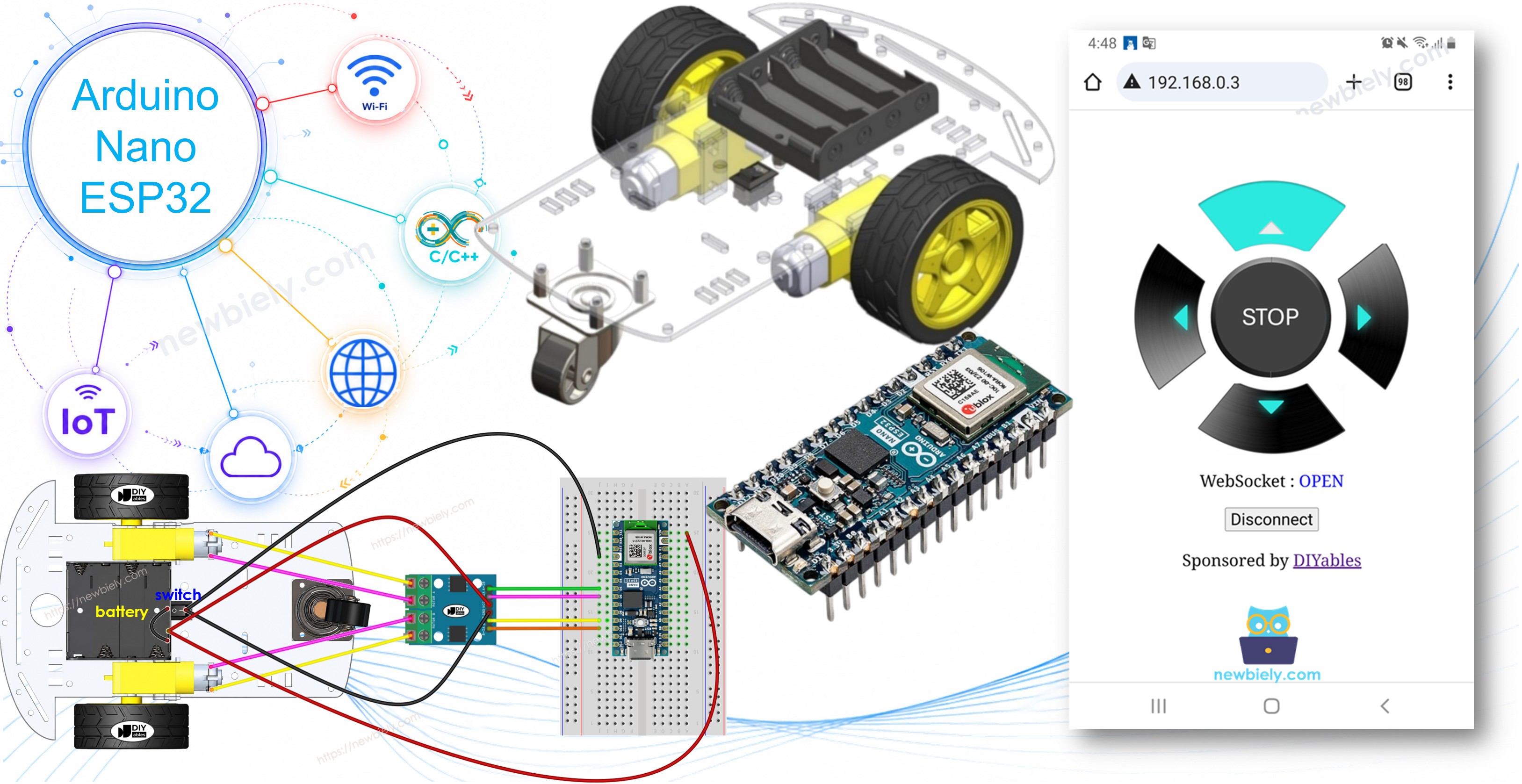 Arduino Nano ESP32 controls robot car via Web