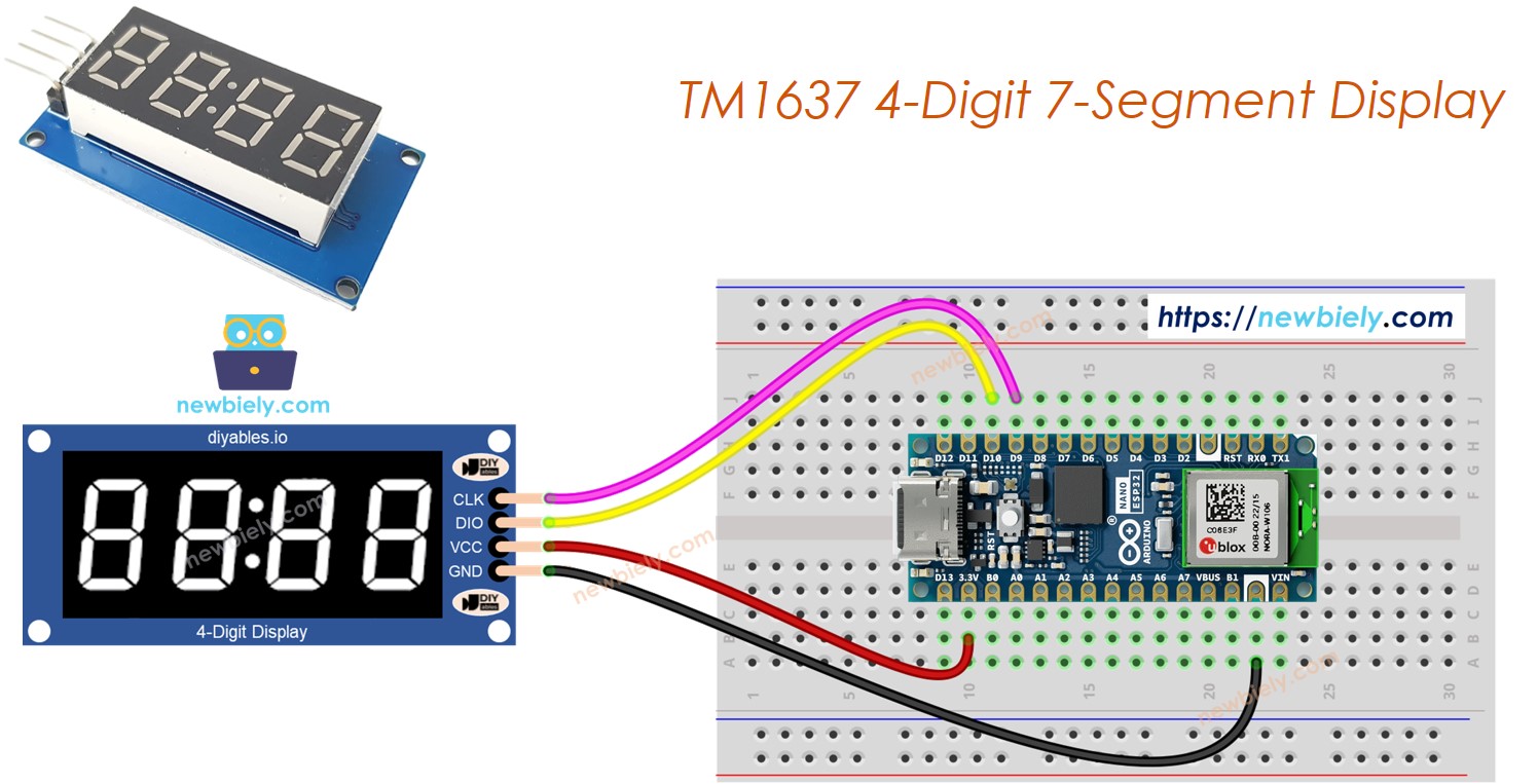 Arduino Nano ESP32 TM1637 4-digit 7-segment display