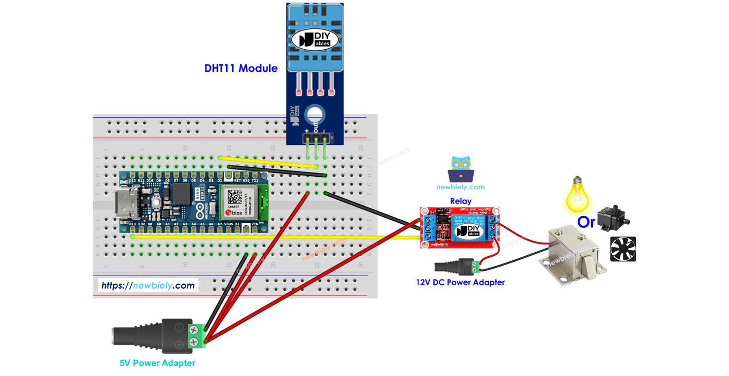 Arduino Nano ESP32 - DHT11 - Relay | Arduino Nano ESP32 Tutorial