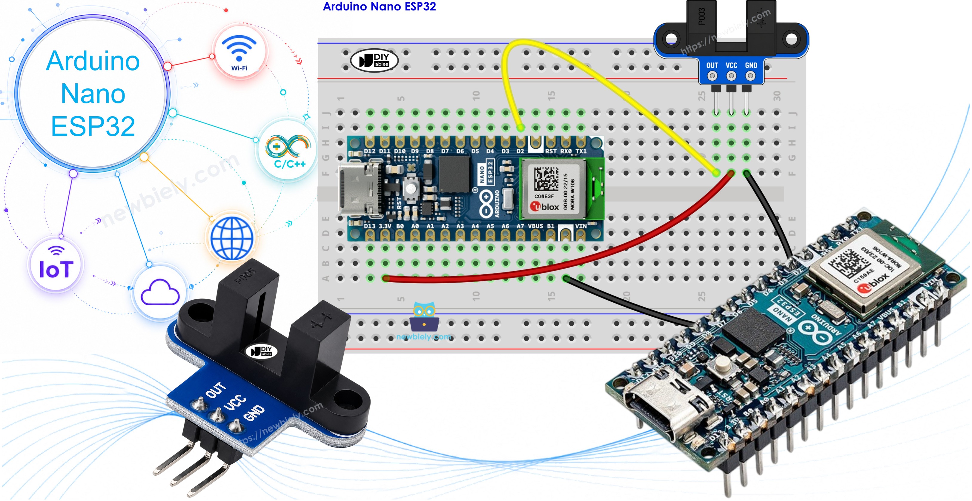 Arduino Nano ESP32 and IR slotted optical speed sensor