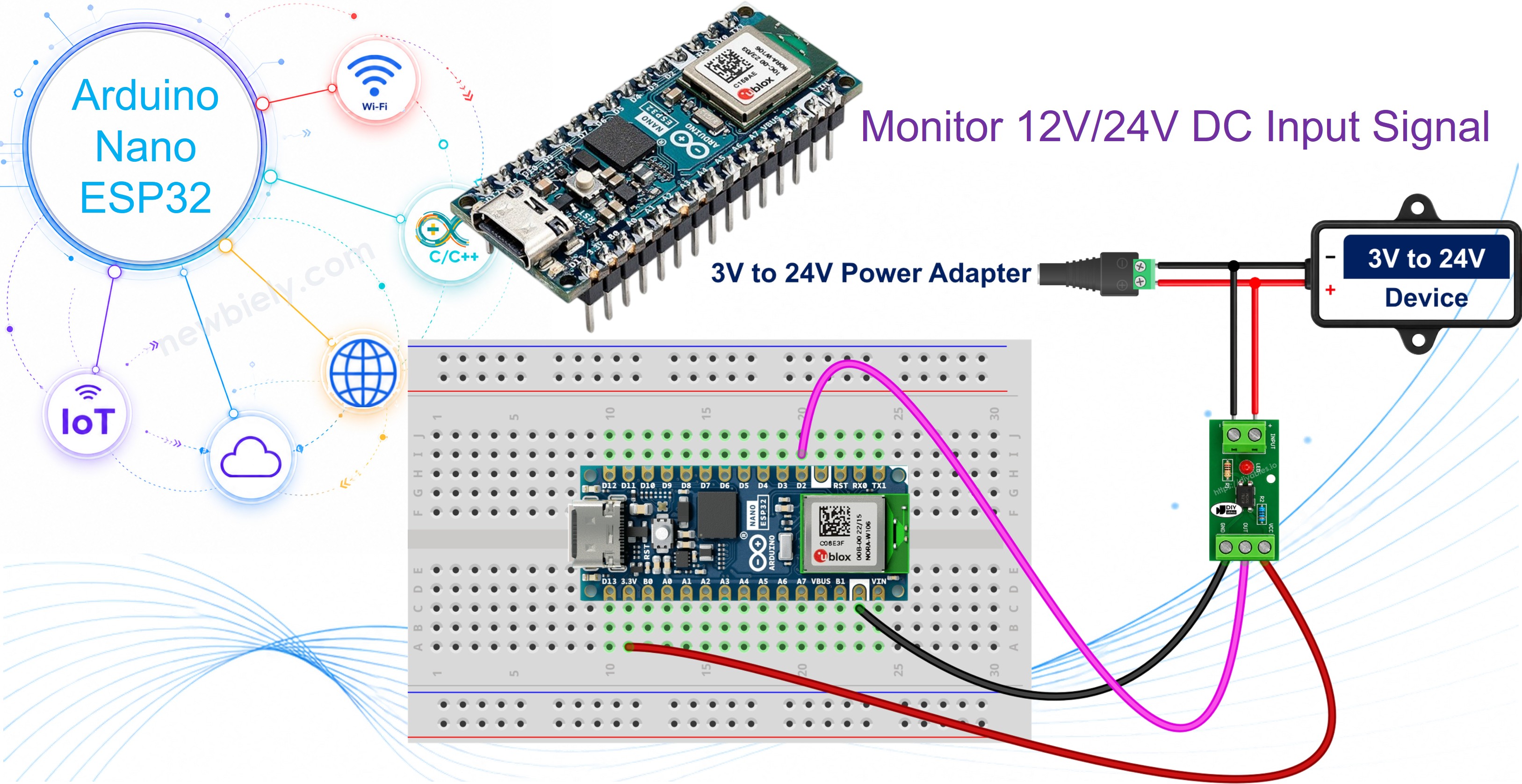 Arduino Nano ESP32 and PC817 optocoupler for isolated 12V and 24V digital input