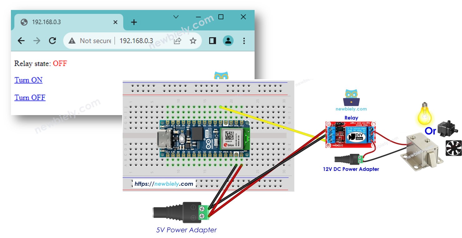 Arduino Nano ESP32 relay web browser