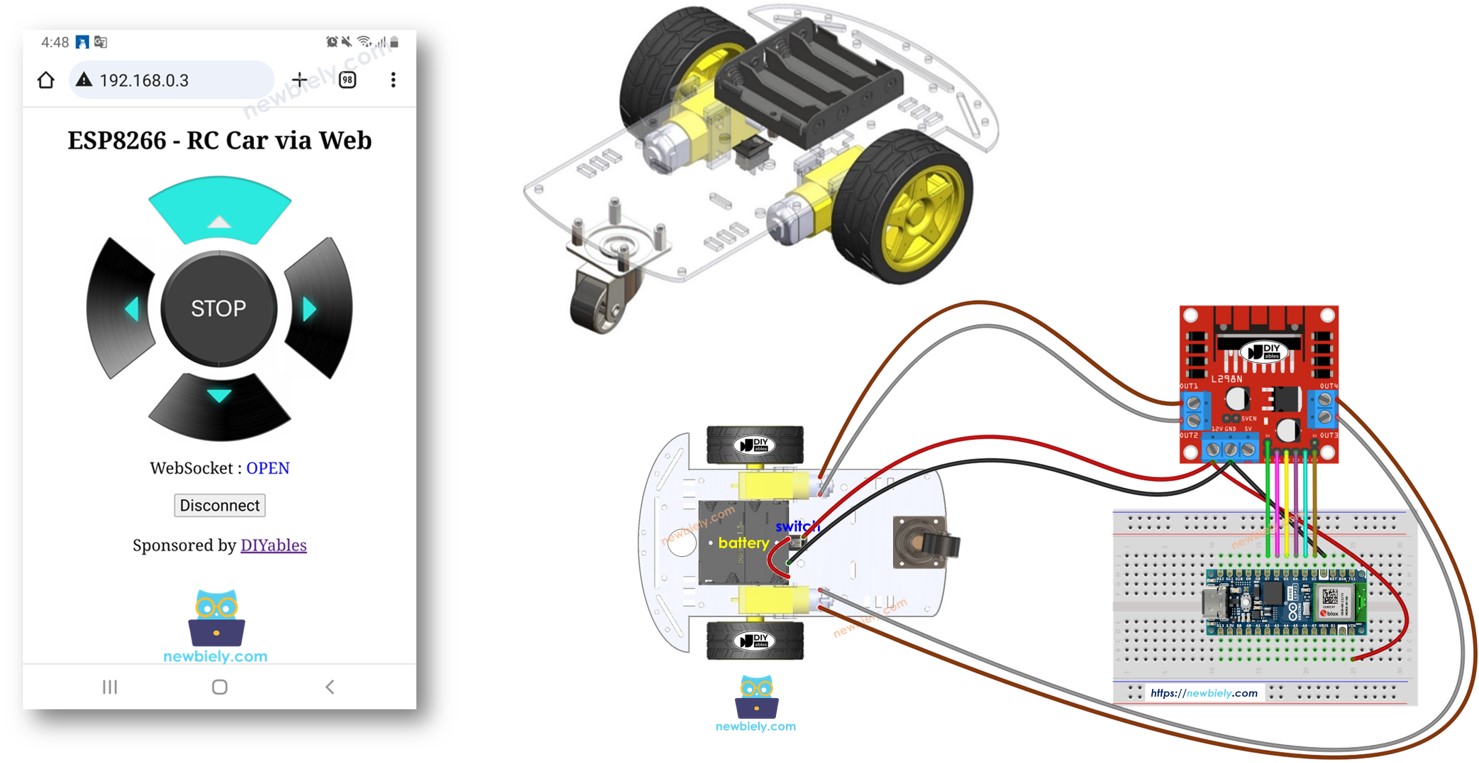 Arduino Nano ESP32 controls robot car via Web