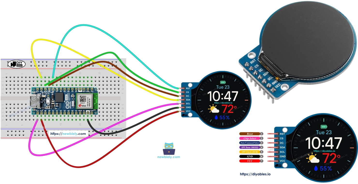 Arduino Nano ESP32 1.28 Inch Round Circular TFT LCD Display