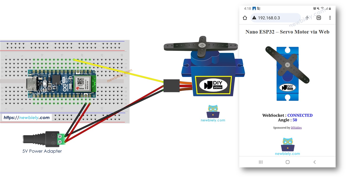 Arduino Nano ESP32 controls Servo Motor via Web