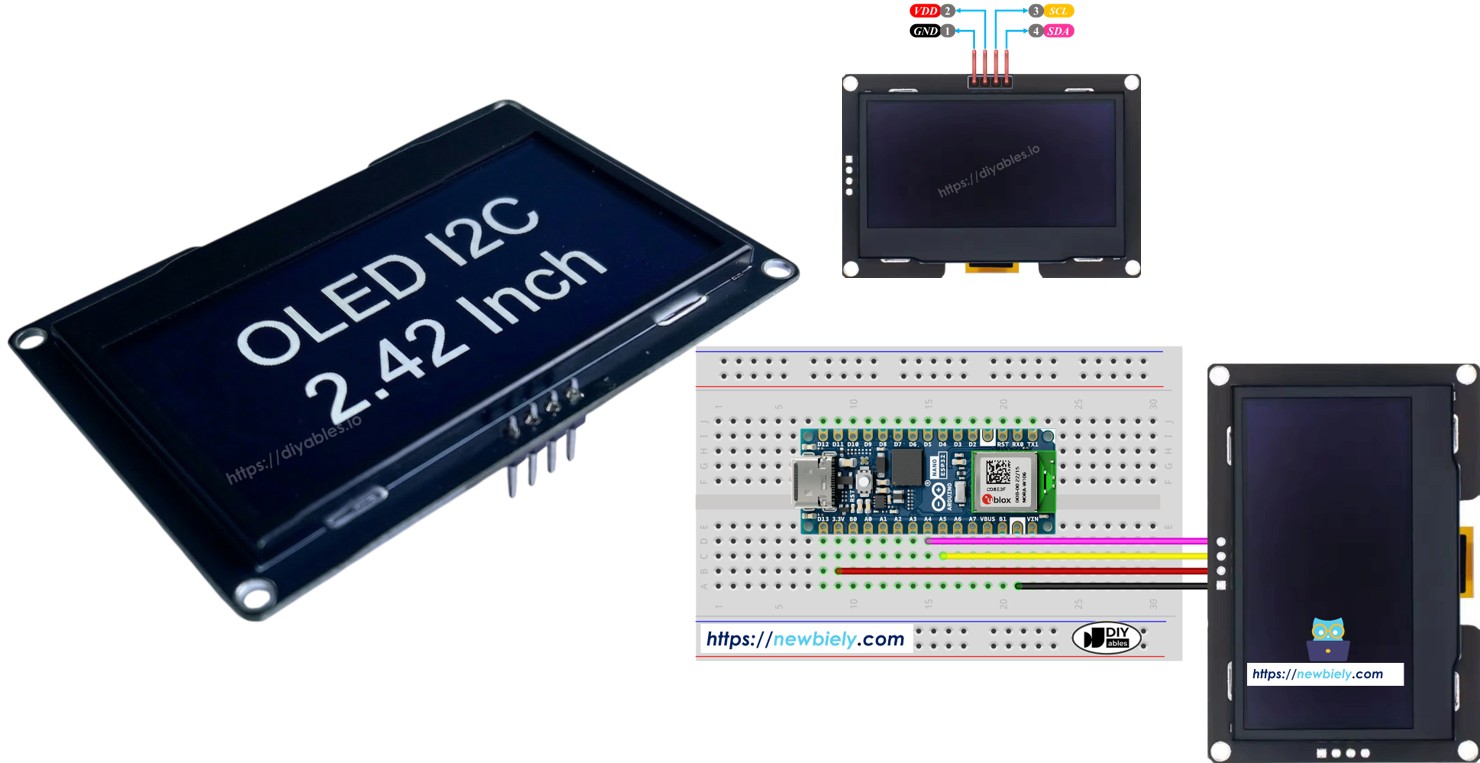 Arduino Nano ESP32 SSD1309 OLED 128x64 display