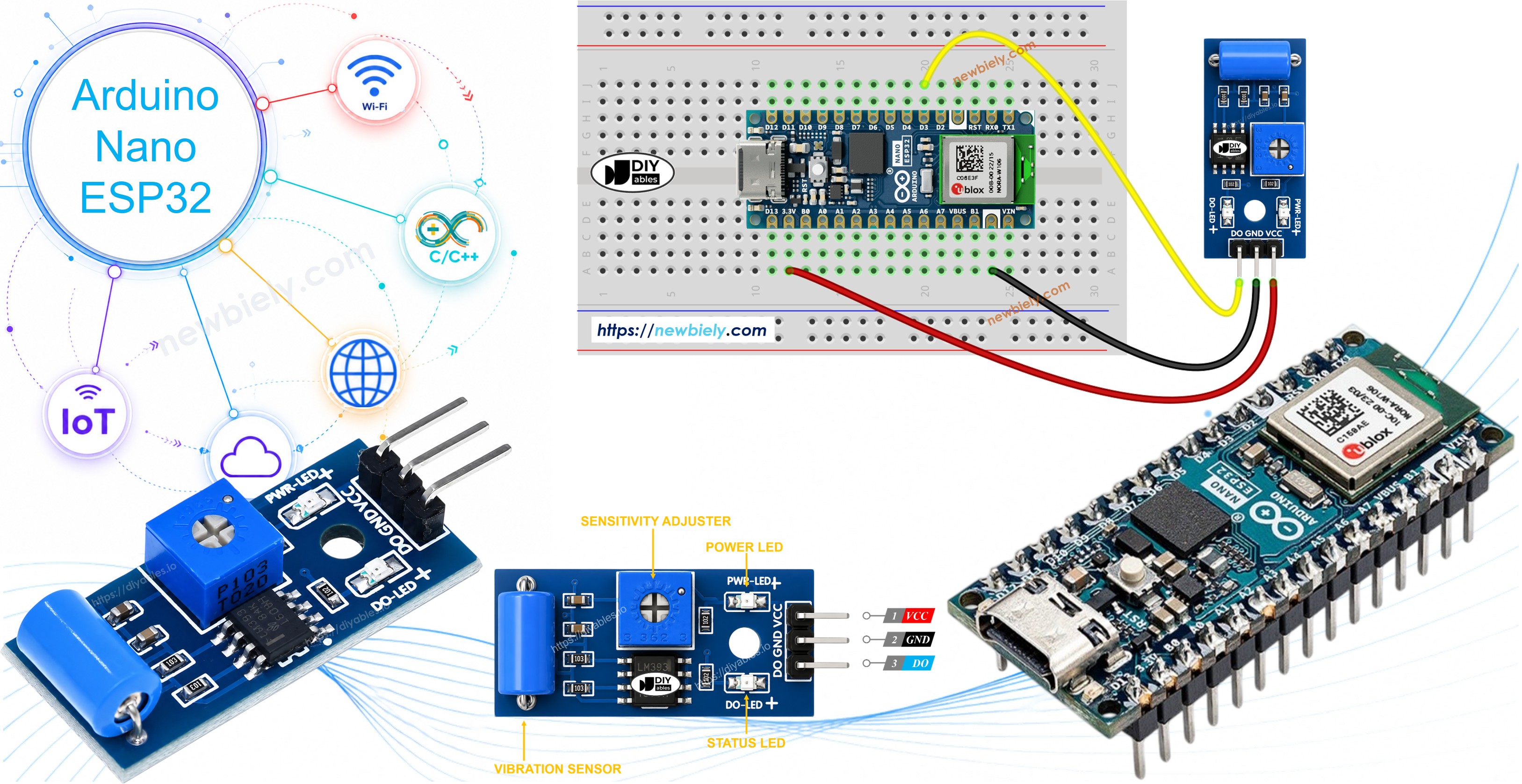 Arduino Nano ESP32 and SW-420 vibration sensor module