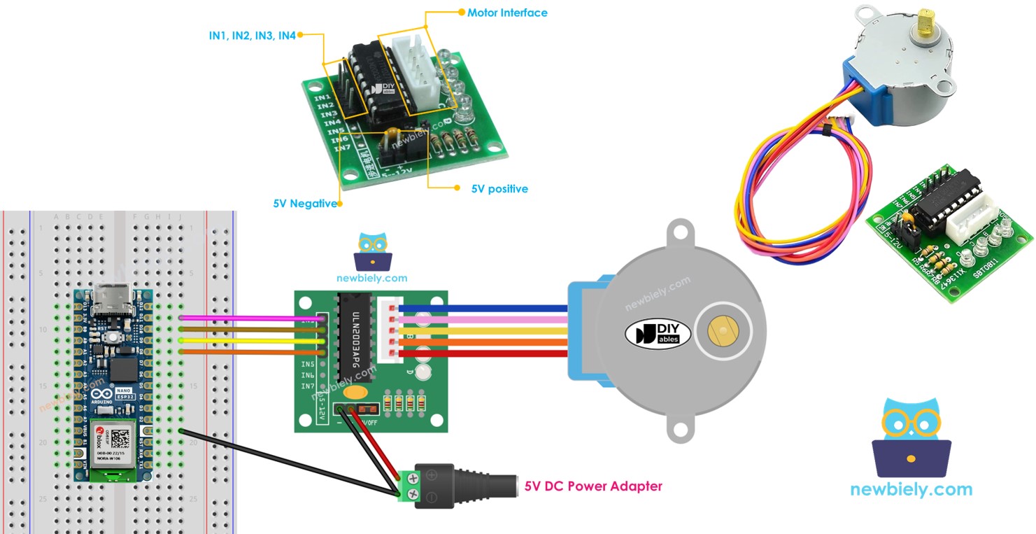 Arduino Nano ESP32 ULN2003 28BYJ-48 stepper motor