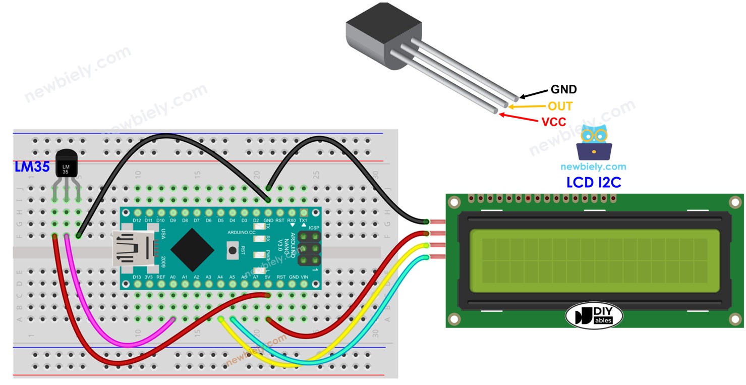 Arduino Nano LM35 Temperature Sensor LCD