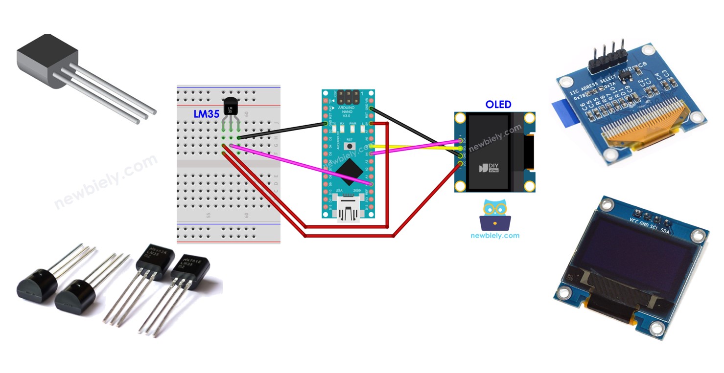 Arduino Nano LM35 Temperature Sensor OLED W