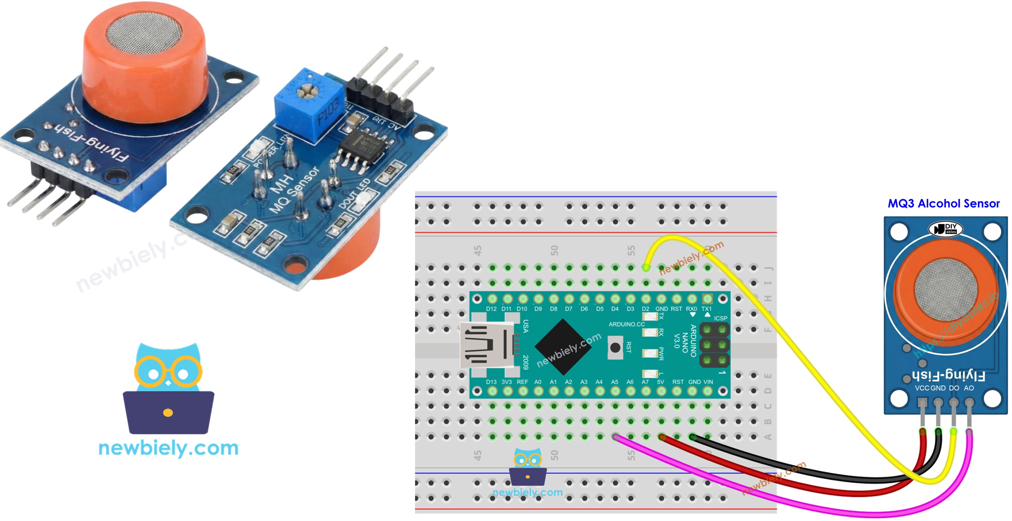 Arduino Nano with MQ3 alcohol gas sensor module