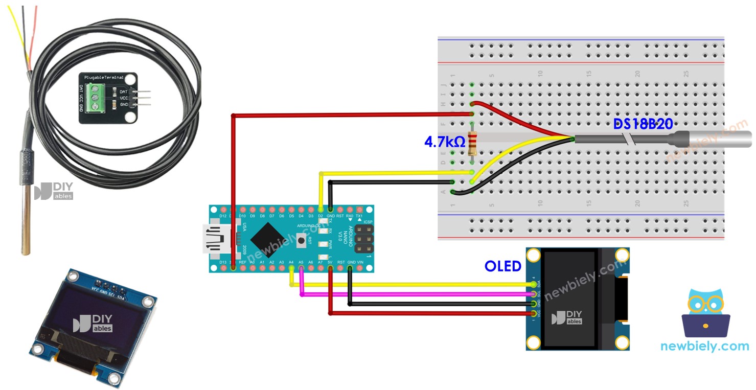 Arduino Nano DS18B20 Temperature Sensor OLED