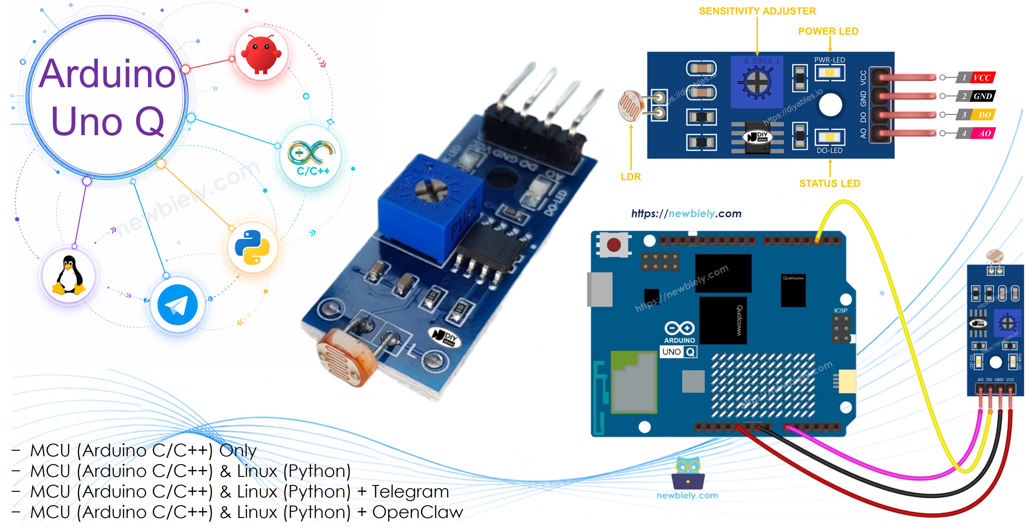 Arduino UNO Q LDR Light Sensor Module