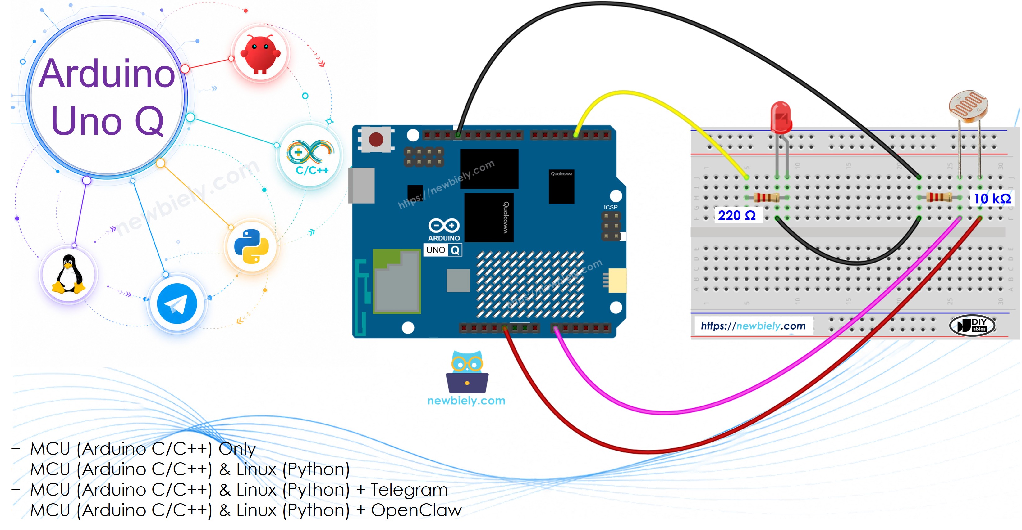 Arduino UNO Q Light Sensor controls LED
