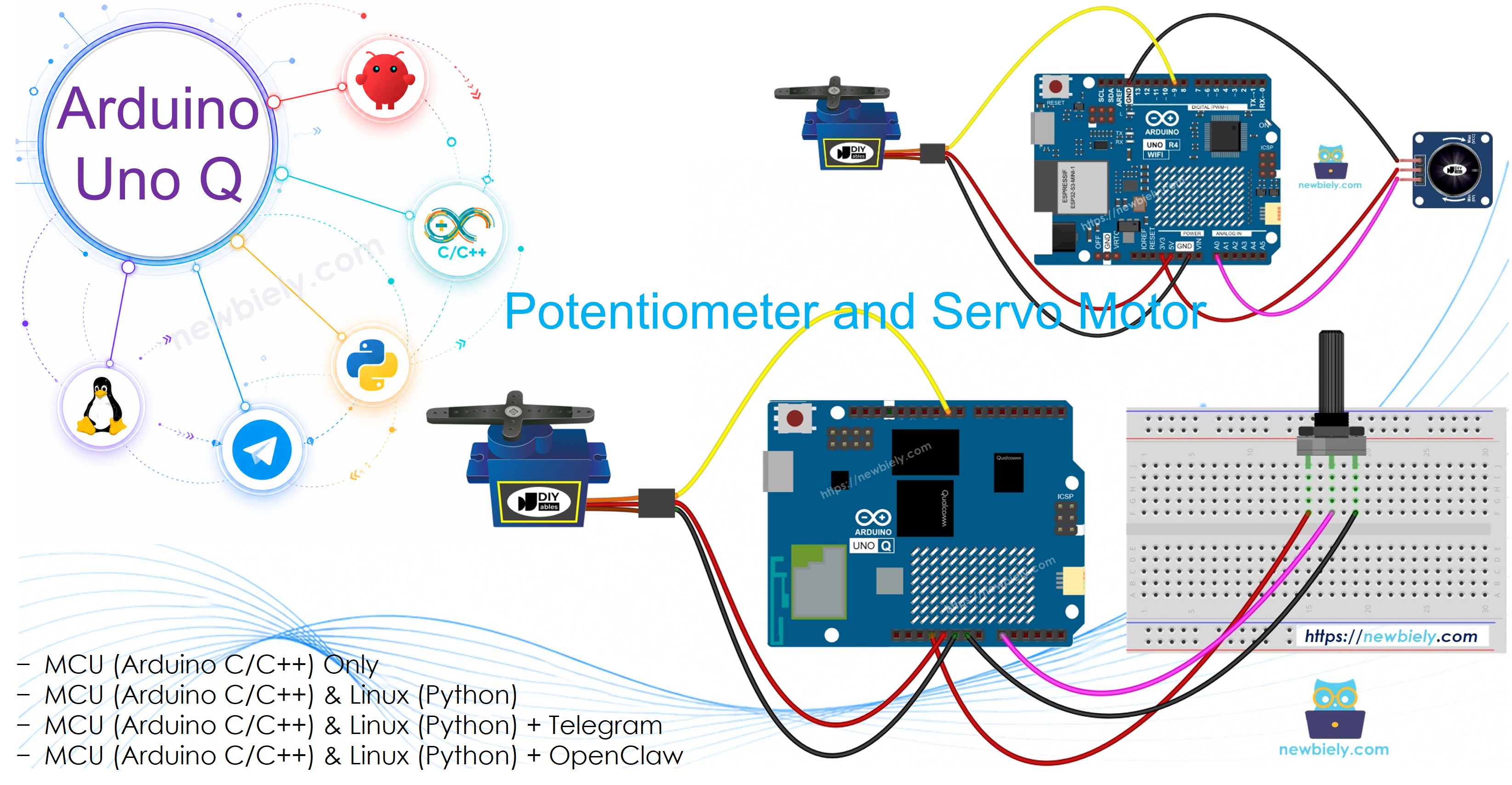 Arduino UNO Q - Potentiometer controls Servo Motor