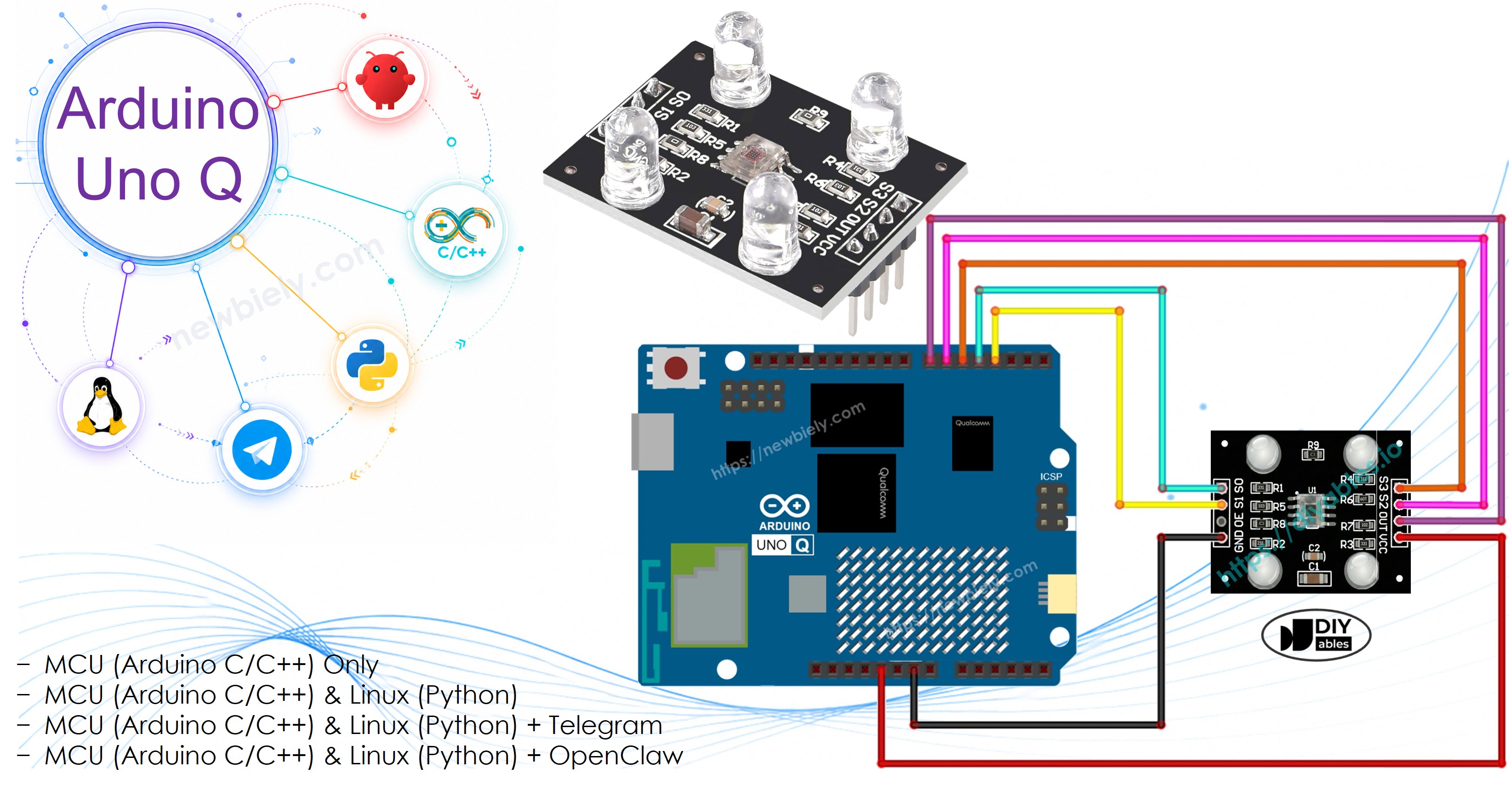 Arduino UNO Q TCS3200 Color Sensor