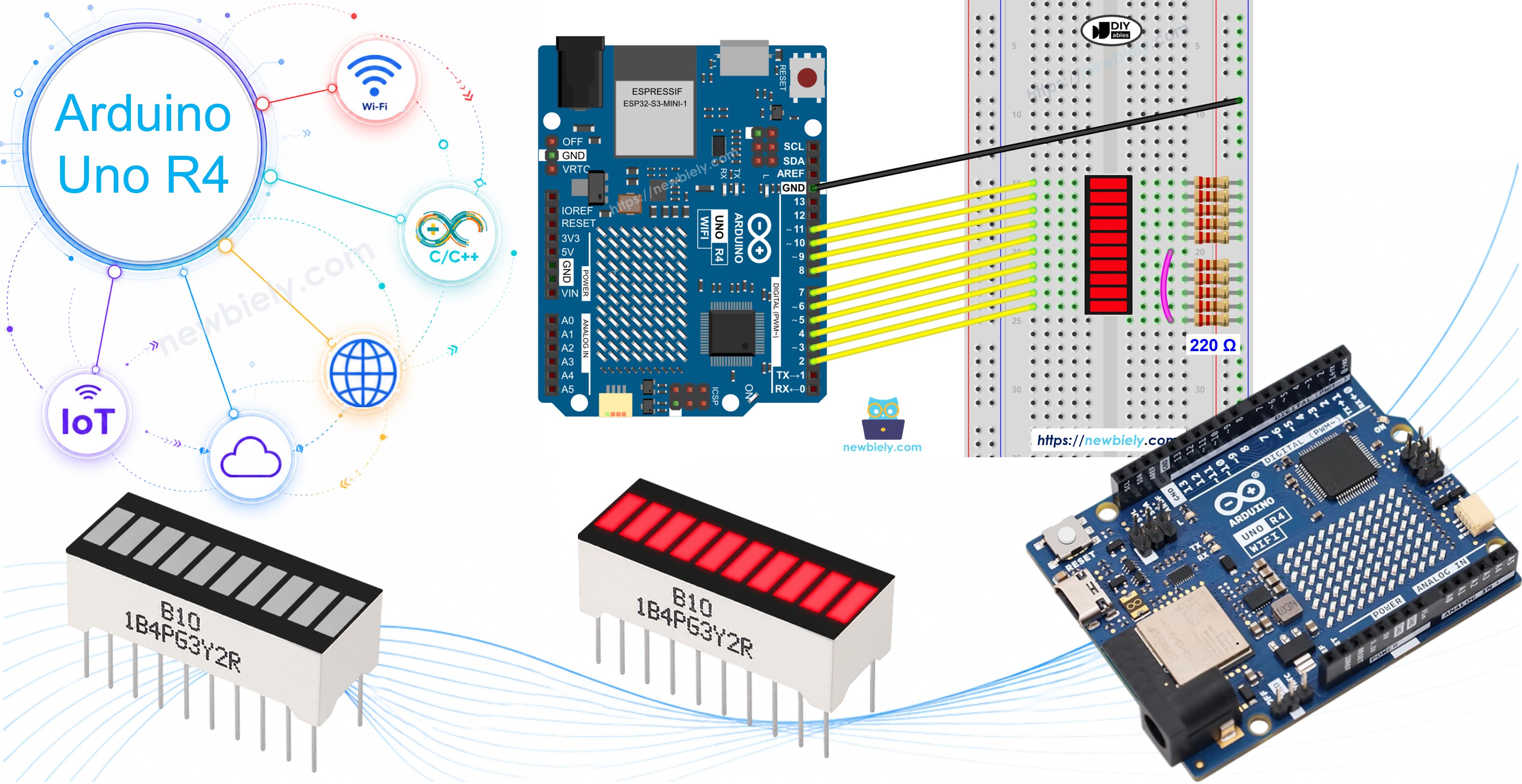 Arduino UNO R4 and 10 Segment LED Bar Graph