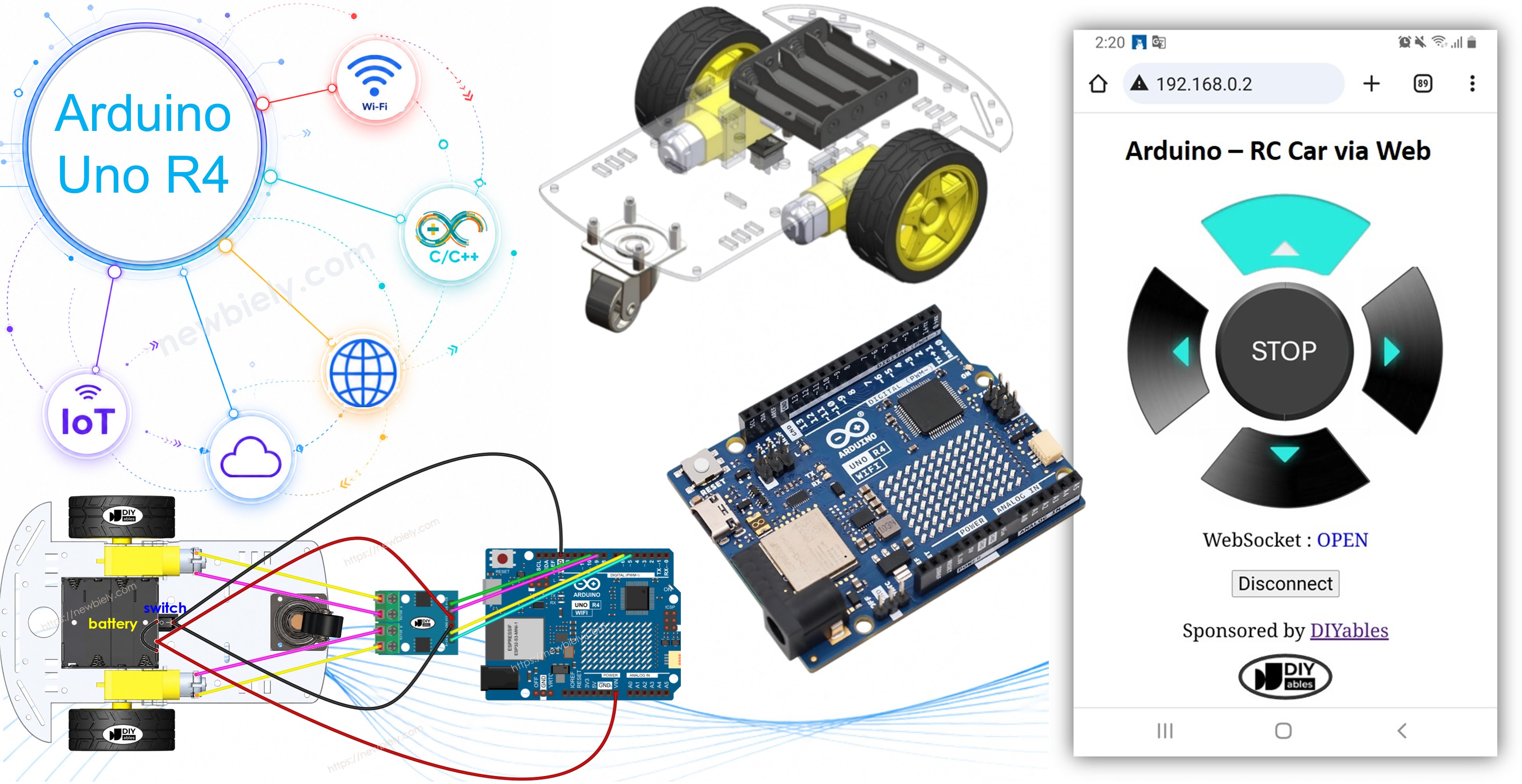 Arduino UNO R4 controls robot car via Web