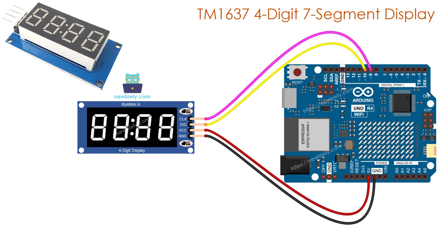 Arduino UNO R4 TM1637 4-digit 7-segment display