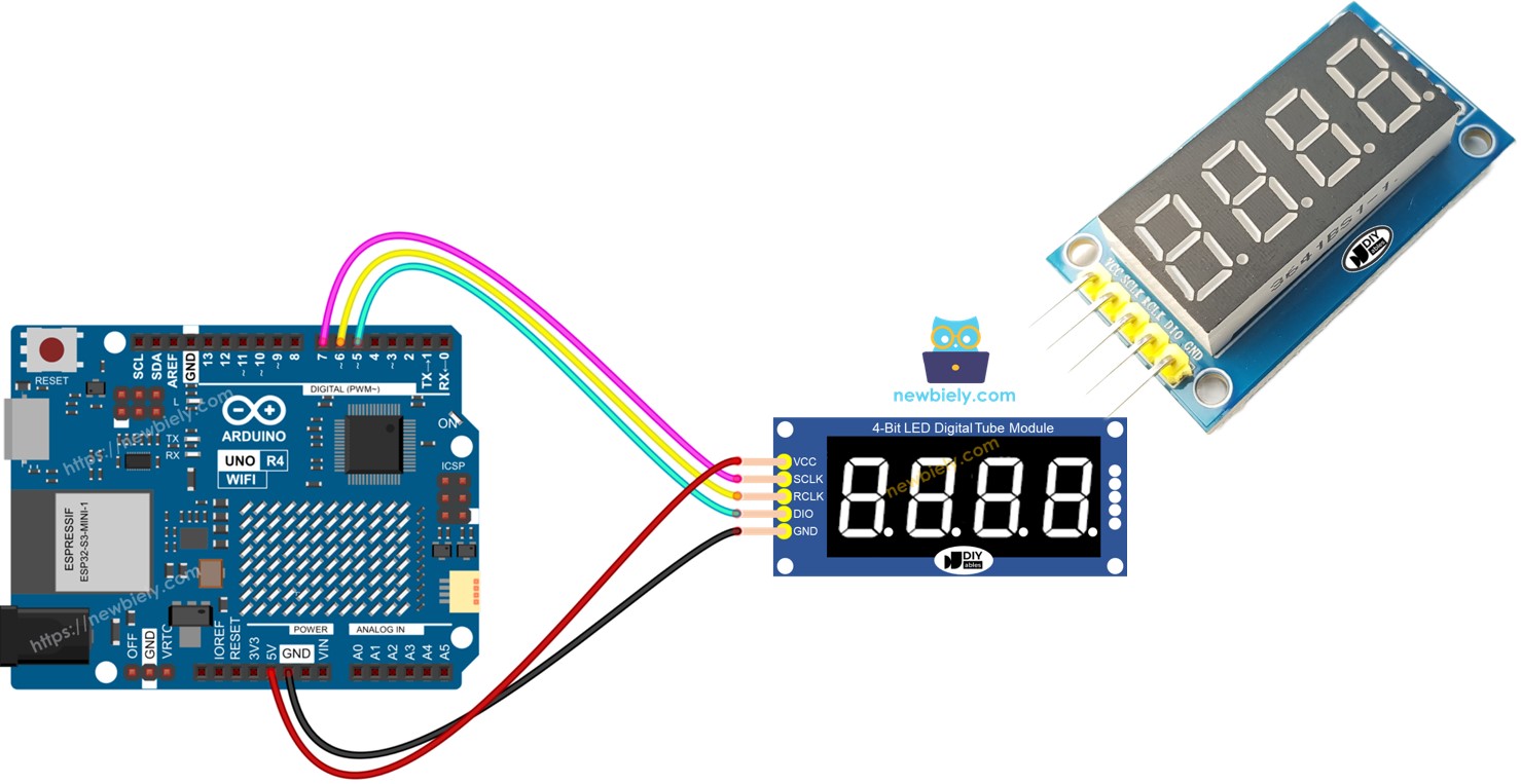 Arduino UNO R4 74HC595 4-digit 7-segment display