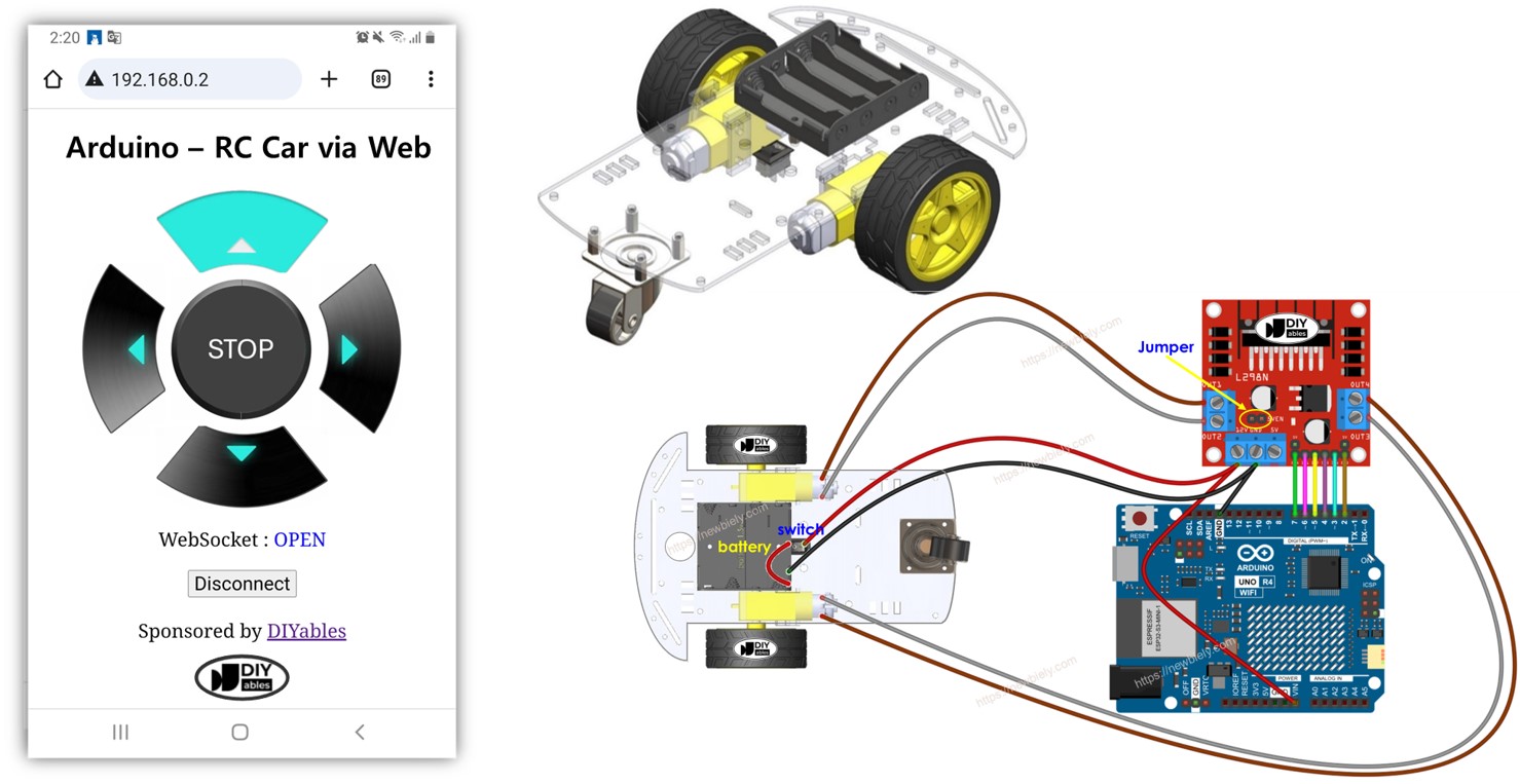 Arduino UNO R4 controls robot car via Web