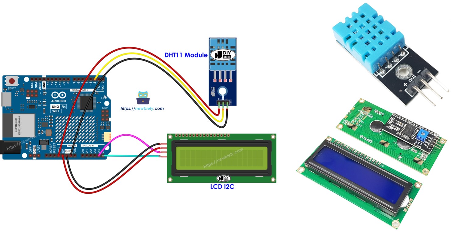 Arduino UNO R4 DHT11 LCD I2C