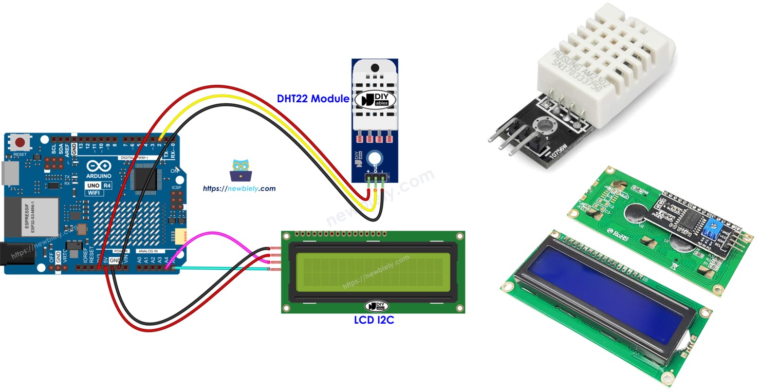 Arduino UNO R4 DHT22 LCD I2C