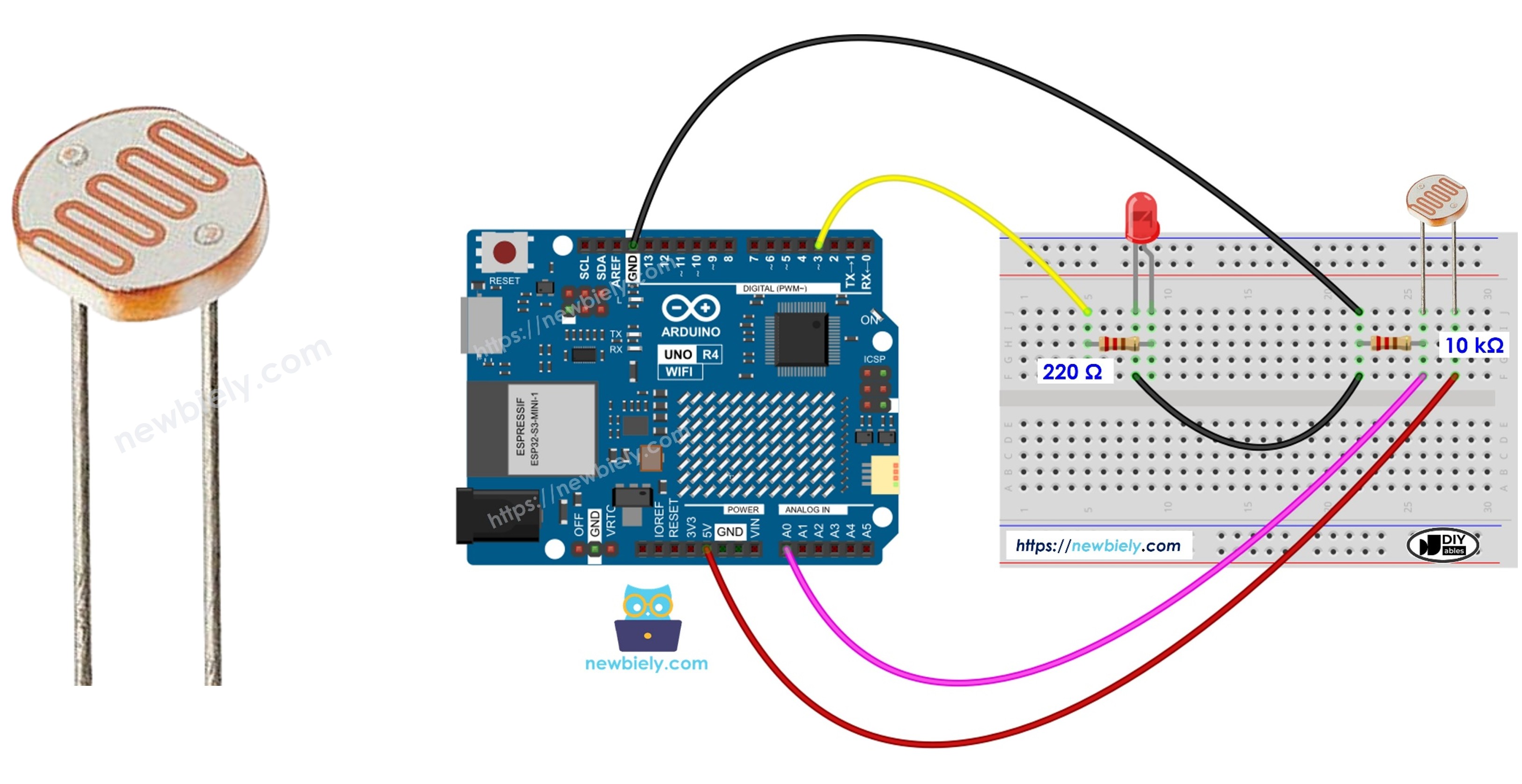 Arduino UNO R4 Light Sensor controls LED