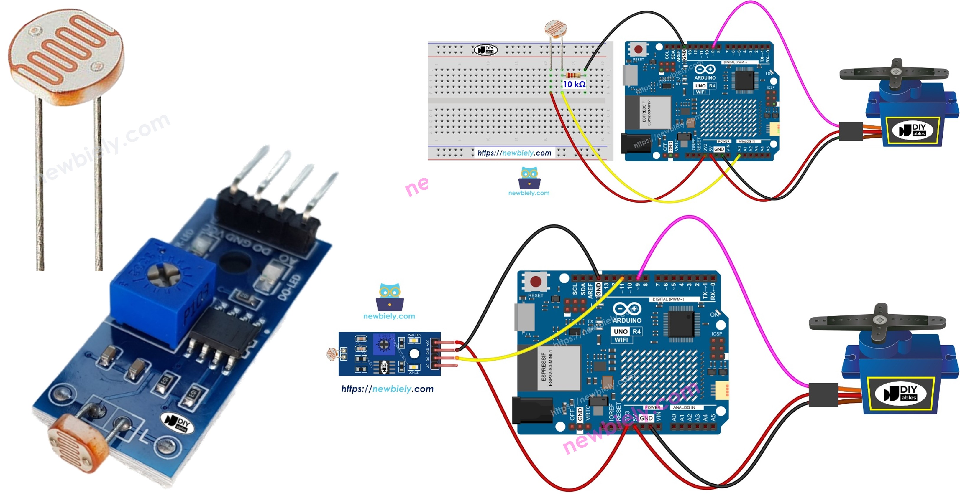 Arduino UNO R4 Light Sensor controls Servo Motor