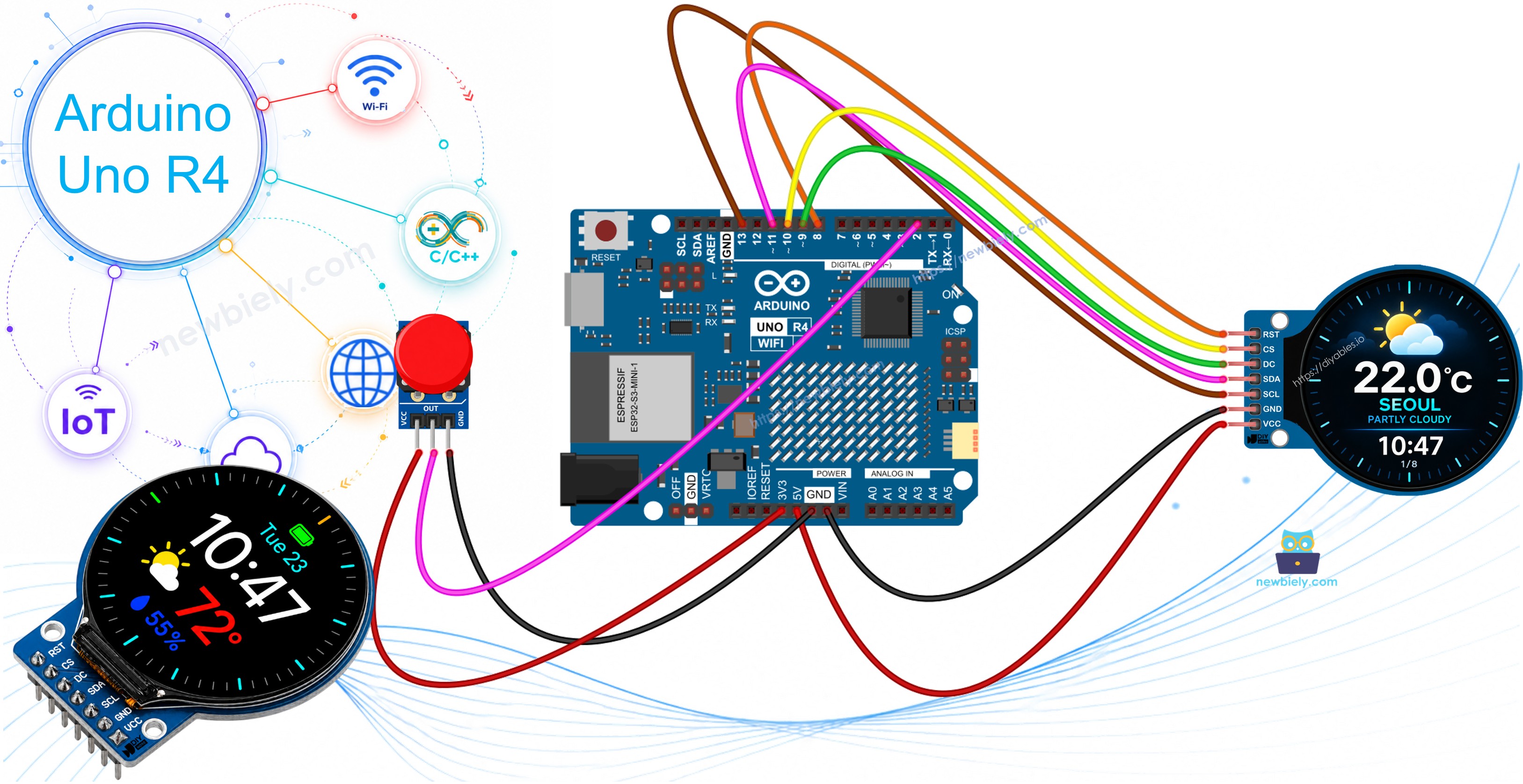 Arduino UNO R4 smart weather station with round TFT LCD display