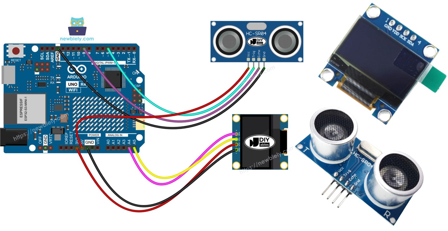 Arduino UNO R4 Ultrasonic Sensor OLED