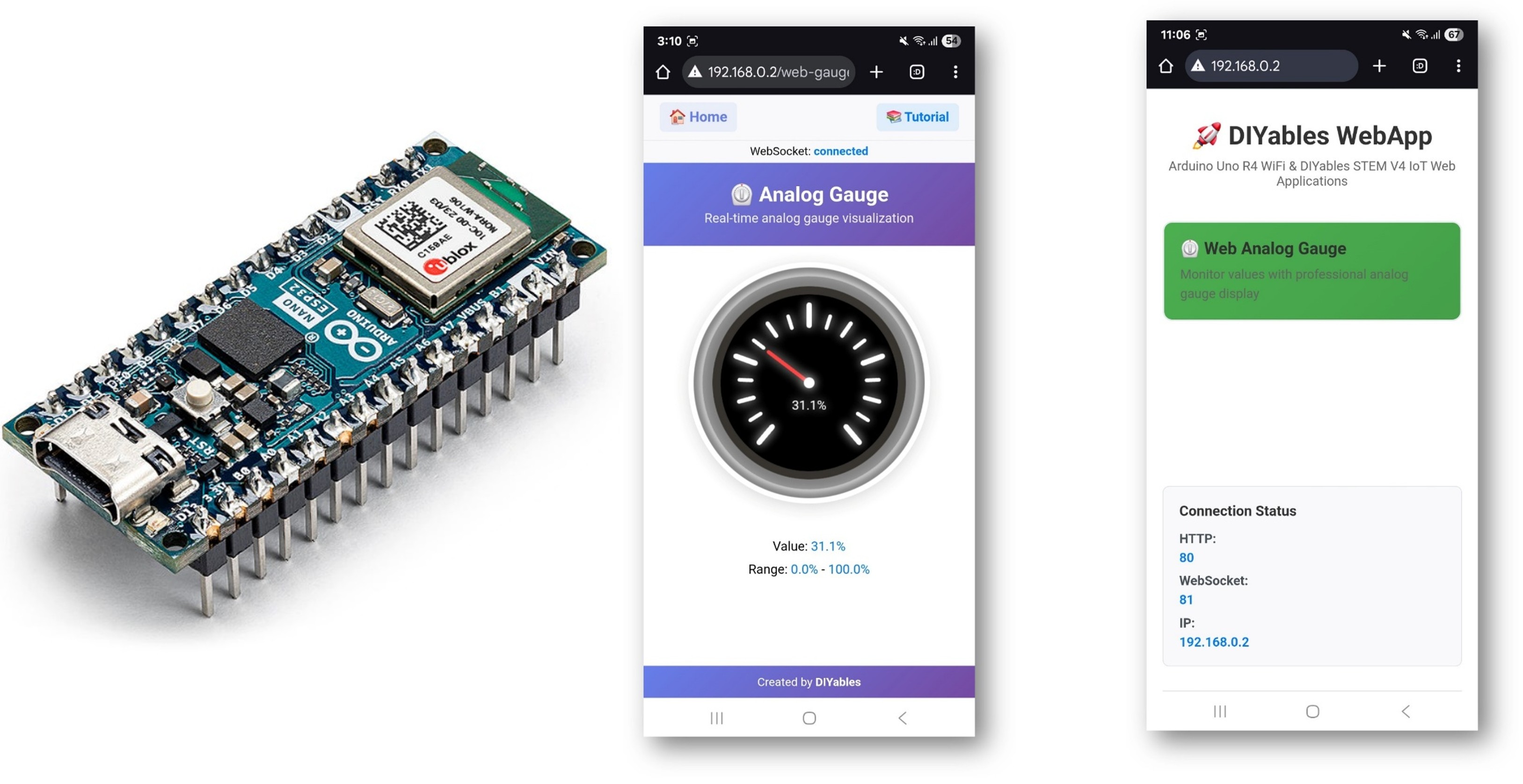 Arduino Nano ESP32 Web Analog Gauge