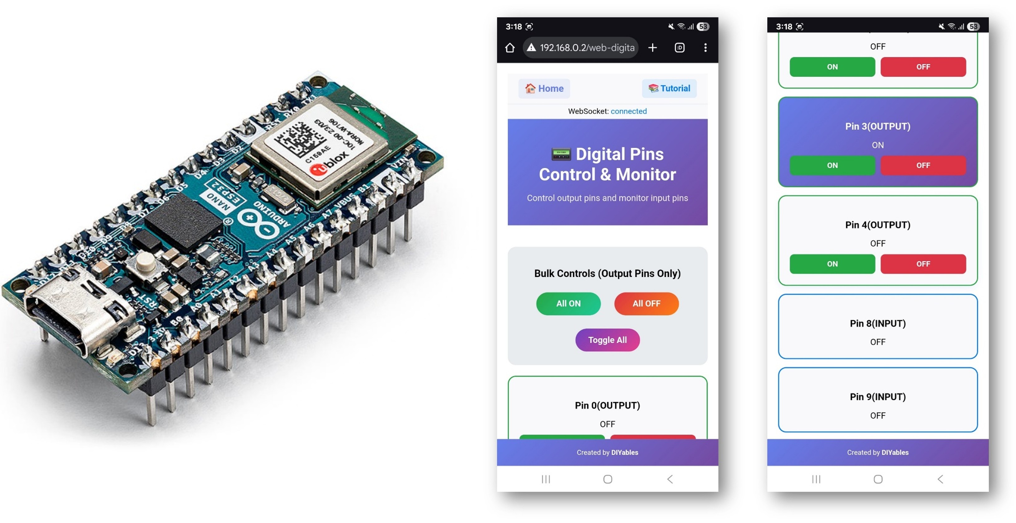 Arduino Nano ESP32 Web Digital Pins