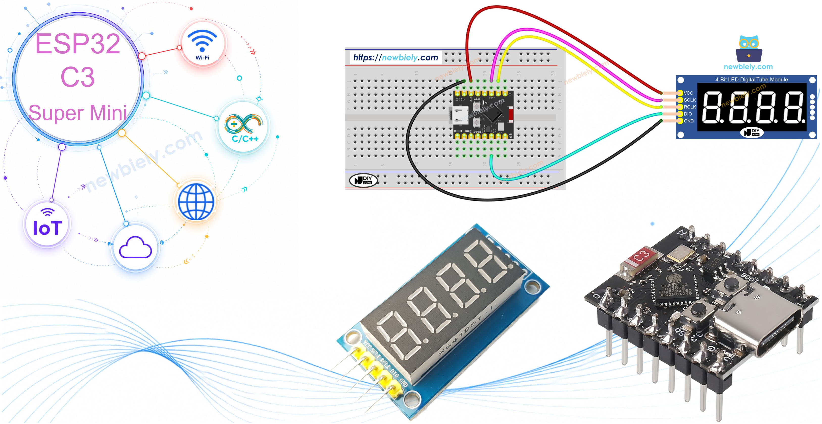 ESP32 C3 Super Mini 74HC595 4-Digit 7-Segment Display