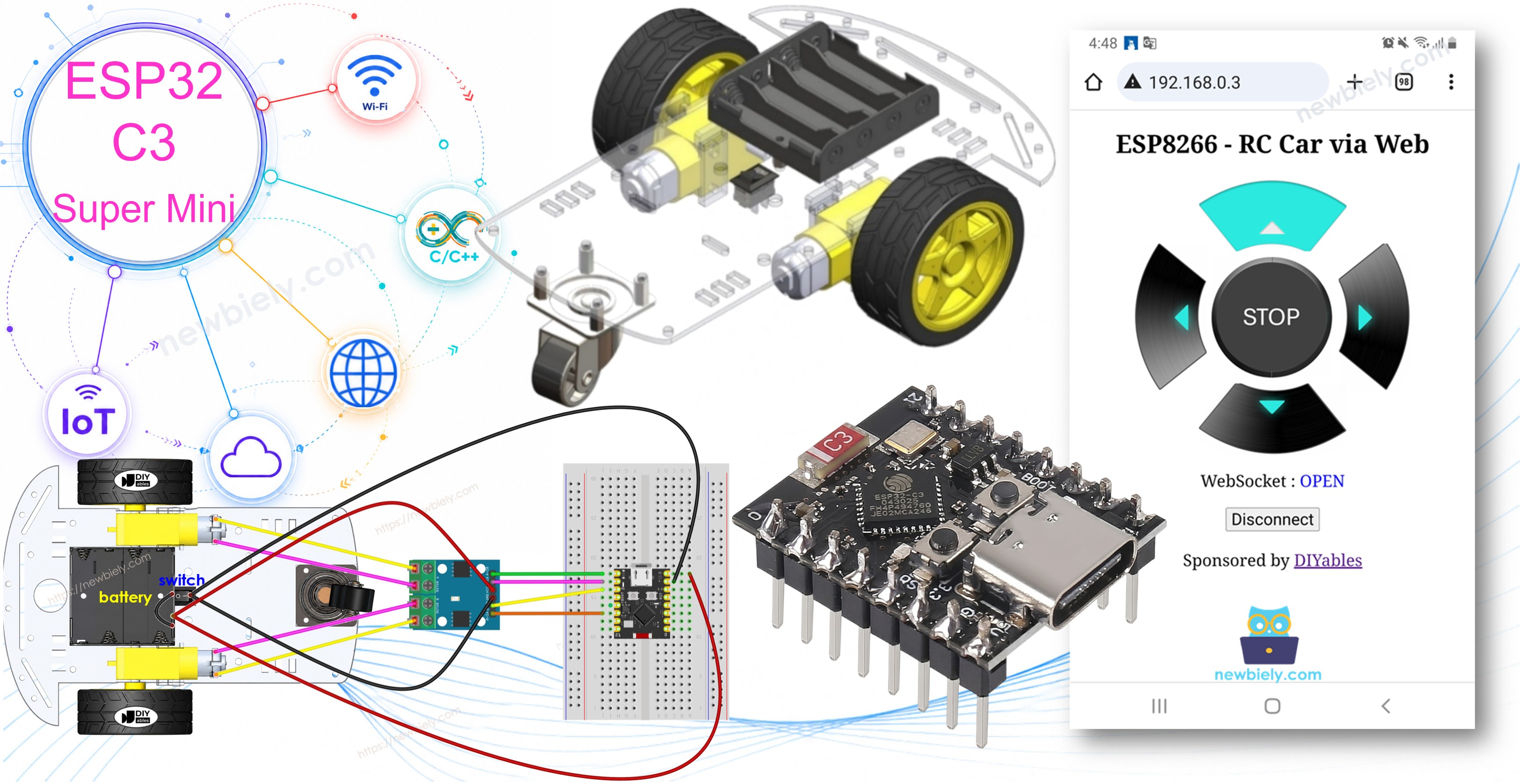 ESP32 C3 Super Mini - Controls Car via Web