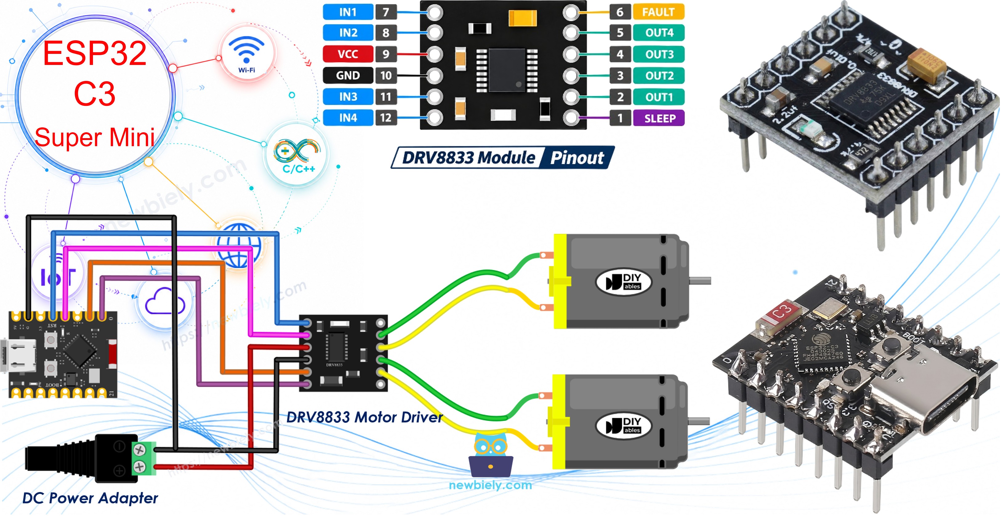 ESP32 C3 Super Mini - DRV8833 DC Motor Driver