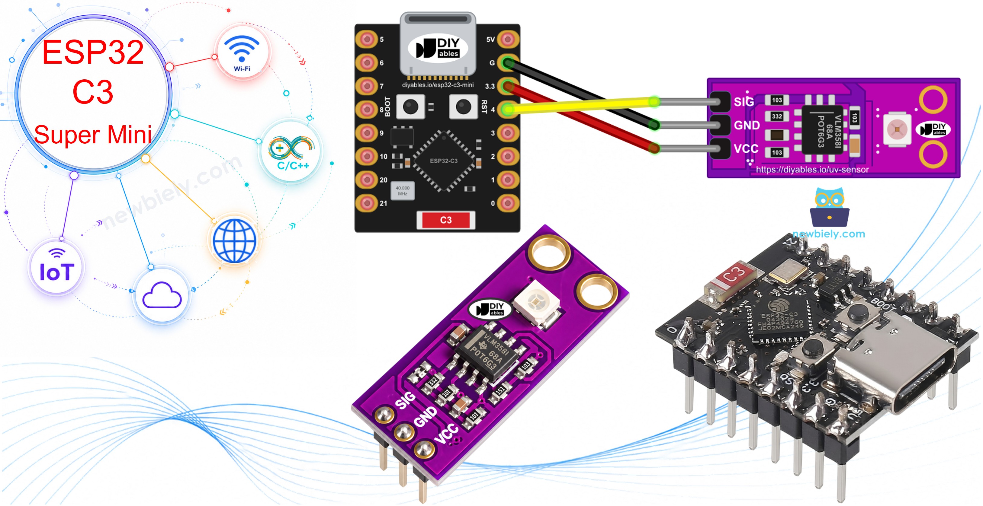 ESP32 C3 Super Mini - GUVA-S12SD UV Sensor