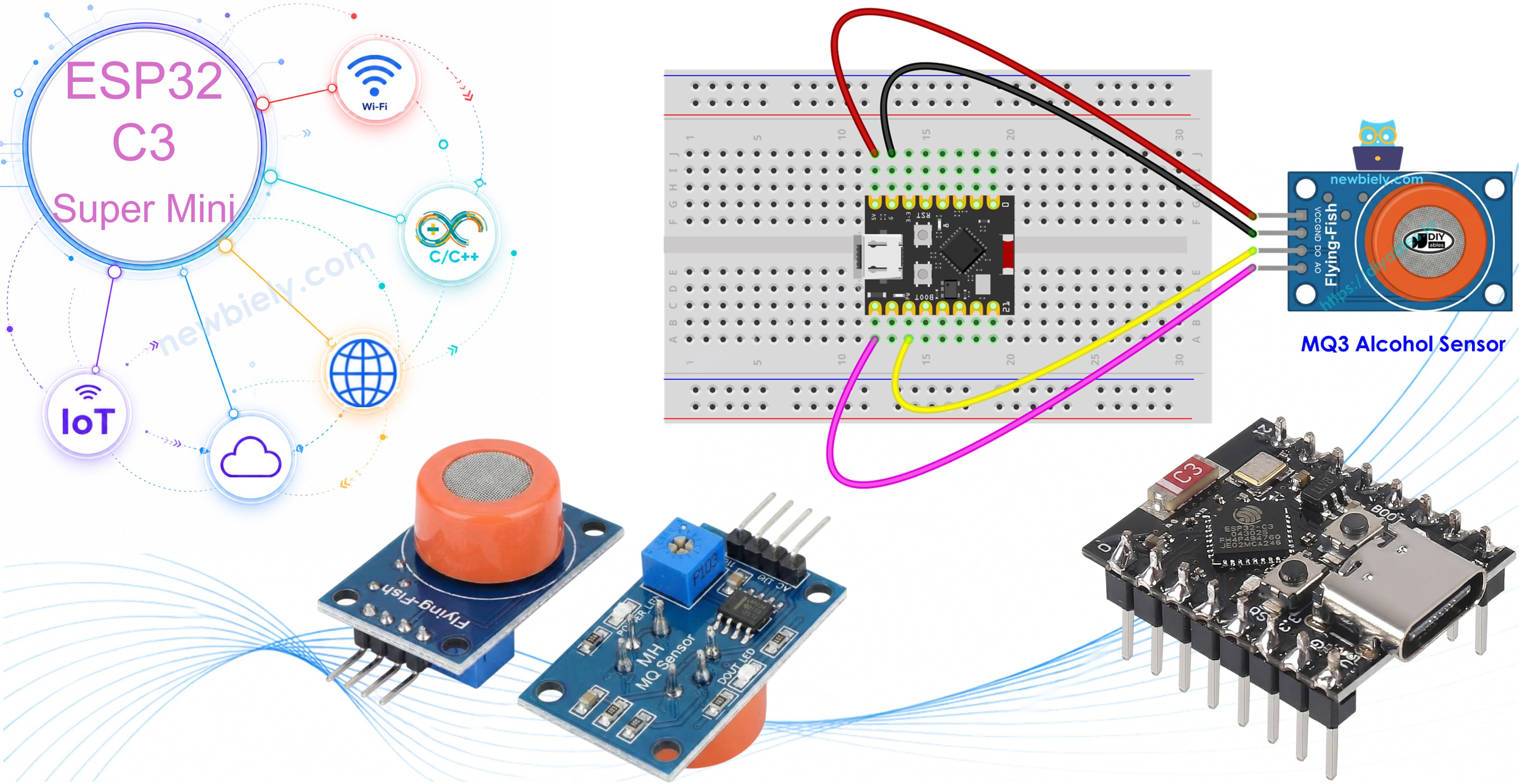 ESP32 C3 Super Mini with MQ3 alcohol gas sensor module
